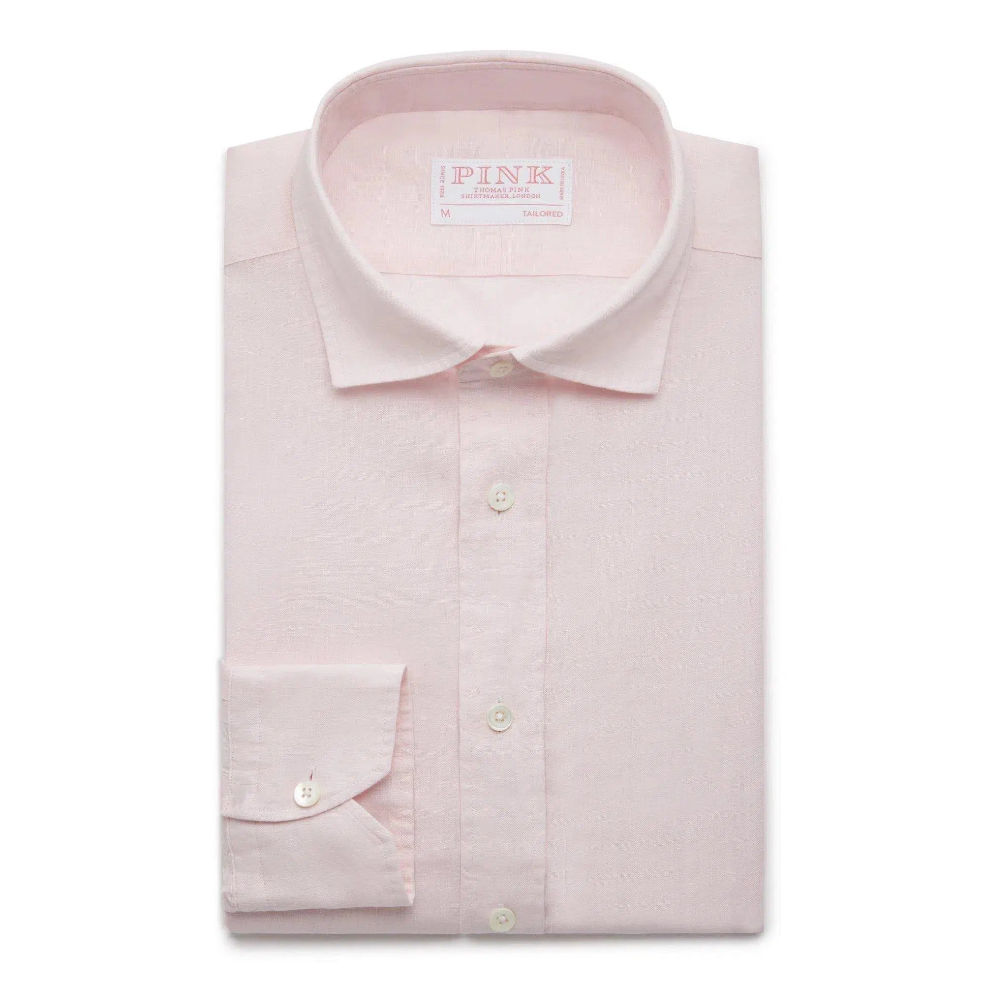 Thomas Pink Shirt Tailored Fit Linen Plain Pink Cotton-MALFORD OF LONDON SAVILE ROW MENSWEAR OUTLET