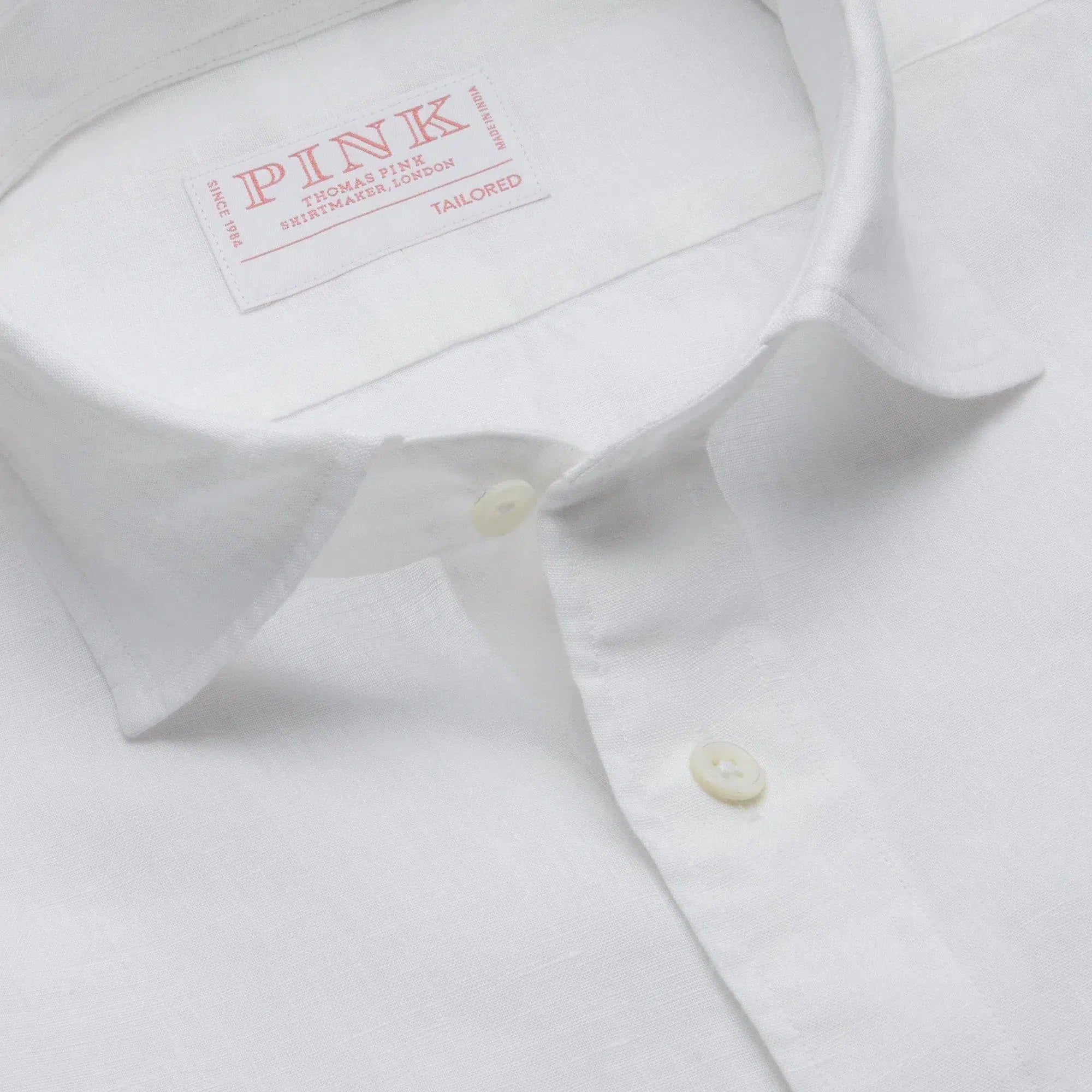 Thomas Pink Shirt Tailored Fit Linen Plain White Cotton-MALFORD OF LONDON SAVILE ROW MENSWEAR OUTLET