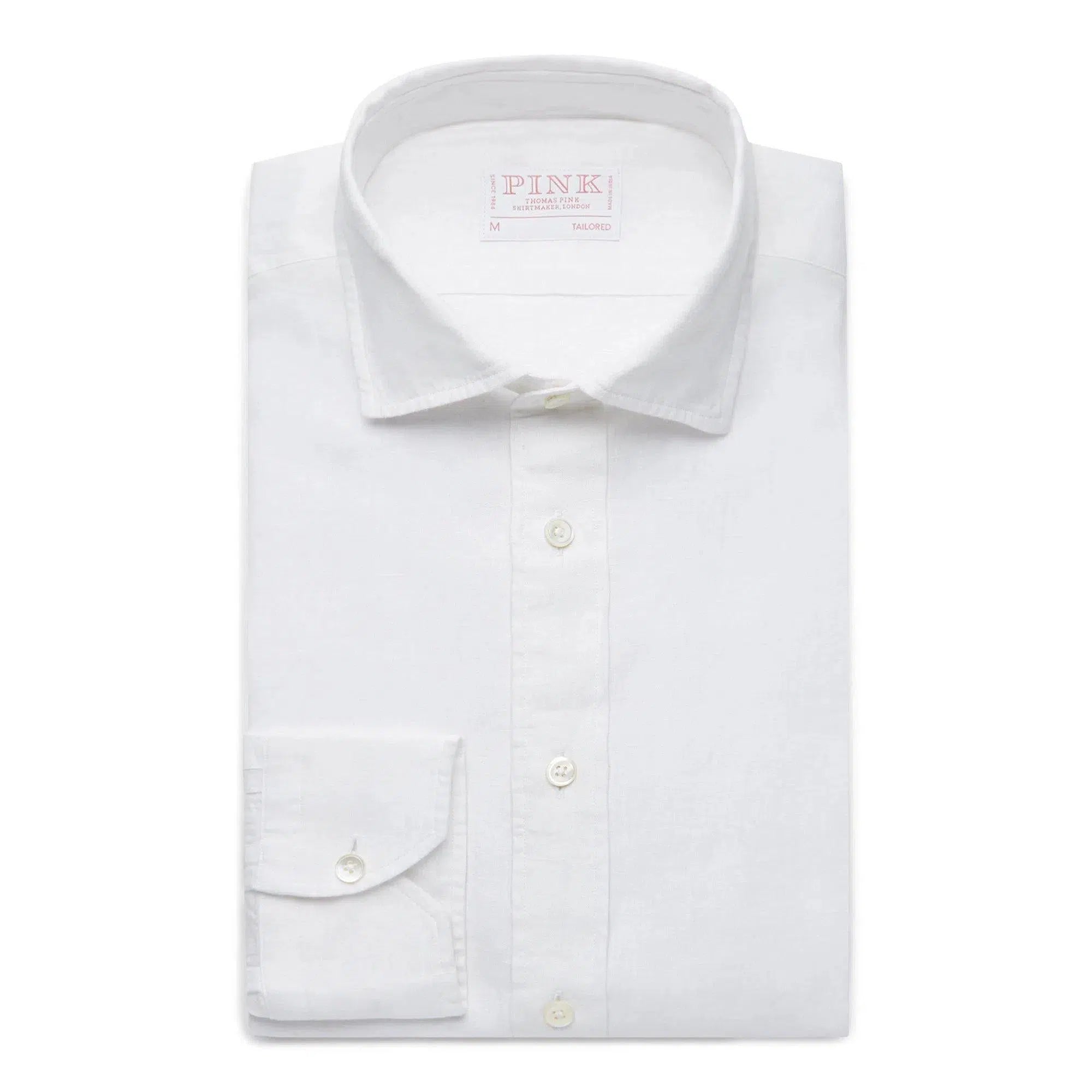 Thomas Pink Shirt Tailored Fit Linen Plain White Cotton-MALFORD OF LONDON SAVILE ROW MENSWEAR OUTLET