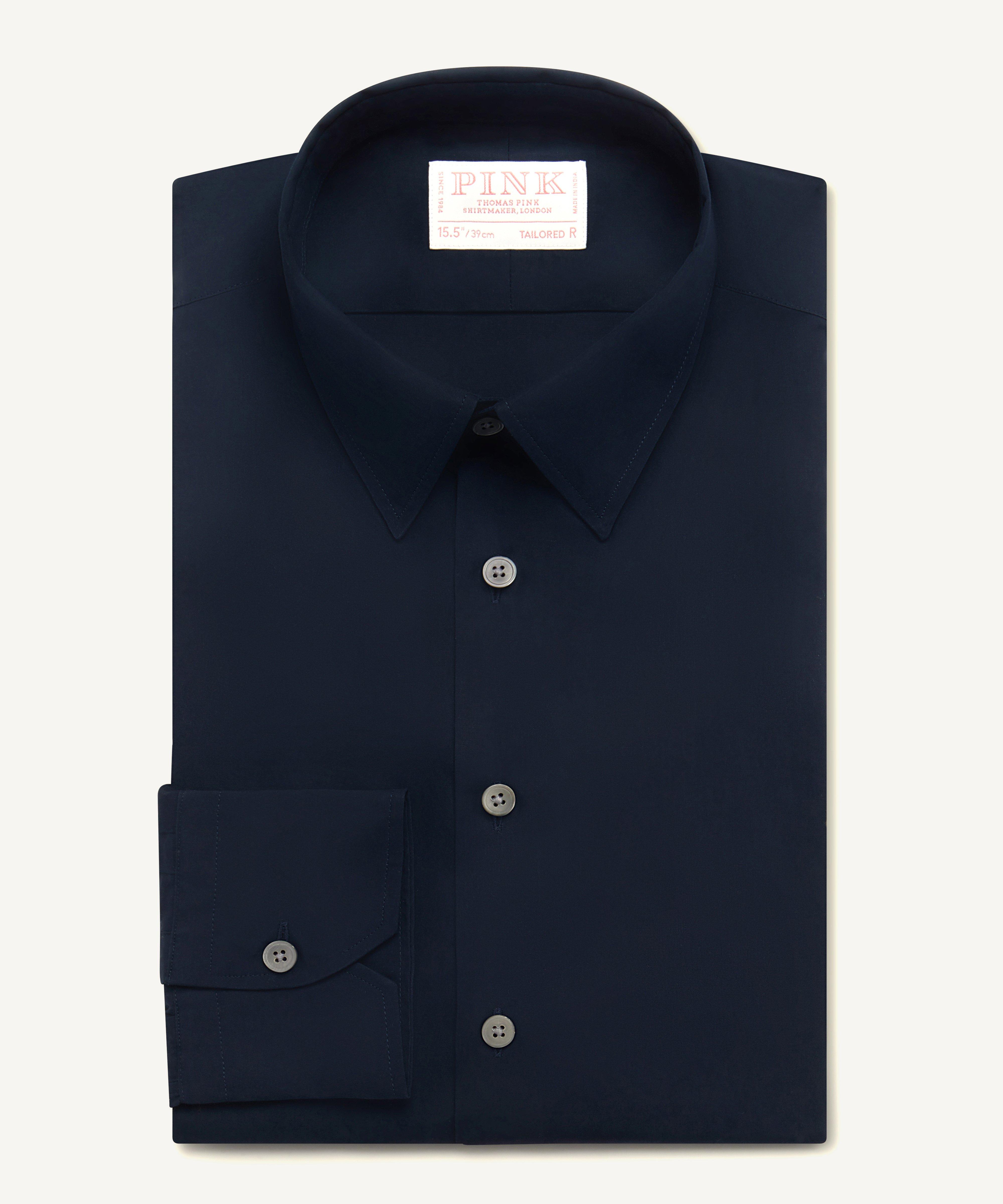 Thomas Pink Shirt Tailored Fit Poplin Plain Blue Formal Cotton-MALFORD OF LONDON SAVILE ROW MENSWEAR OUTLET