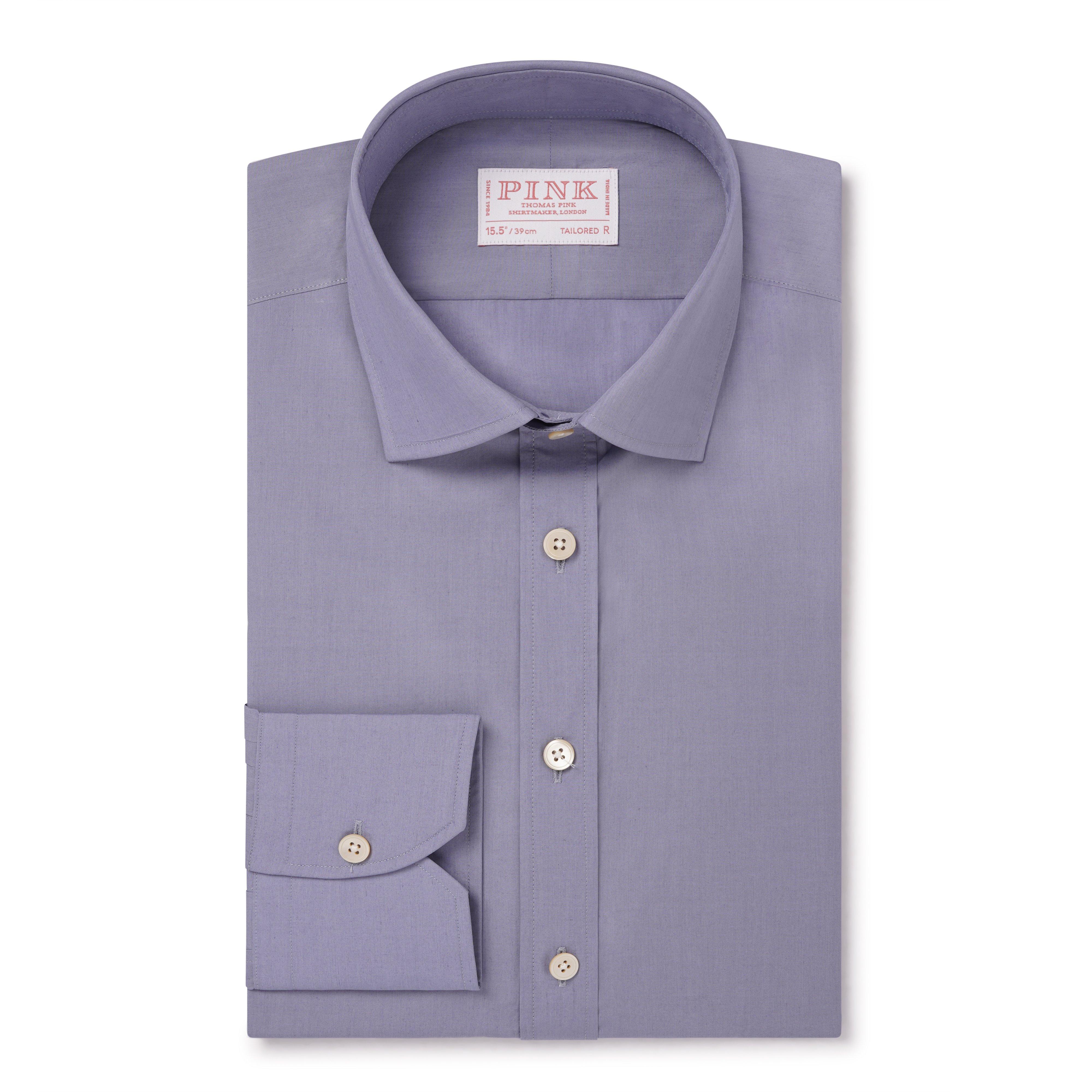 Thomas Pink Shirt Tailored Fit Poplin Plain Blue Formal Cotton-MALFORD OF LONDON SAVILE ROW MENSWEAR OUTLET