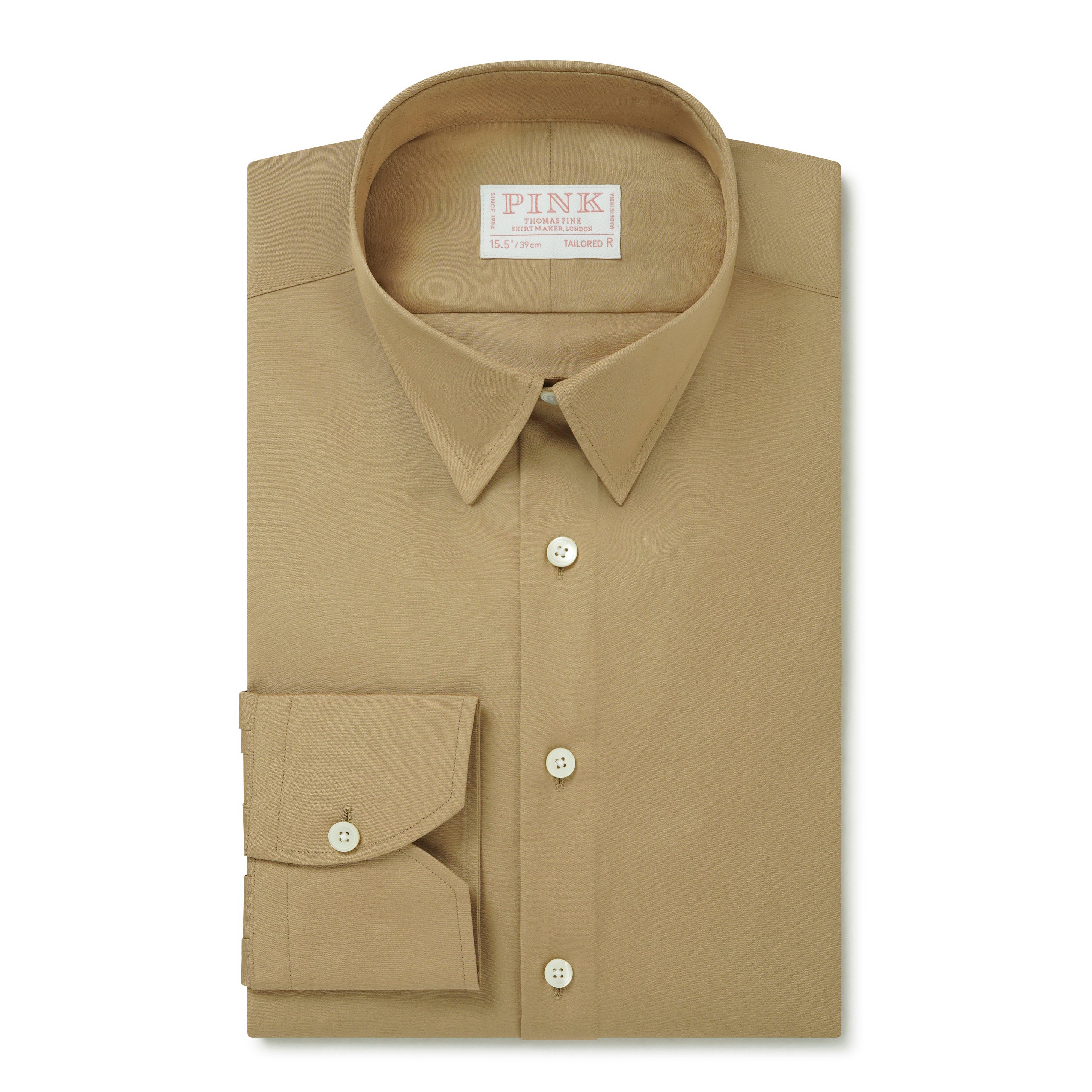 Thomas Pink Shirt Tailored Fit Poplin Plain Neutral Formal Cotton-MALFORD OF LONDON SAVILE ROW MENSWEAR OUTLET