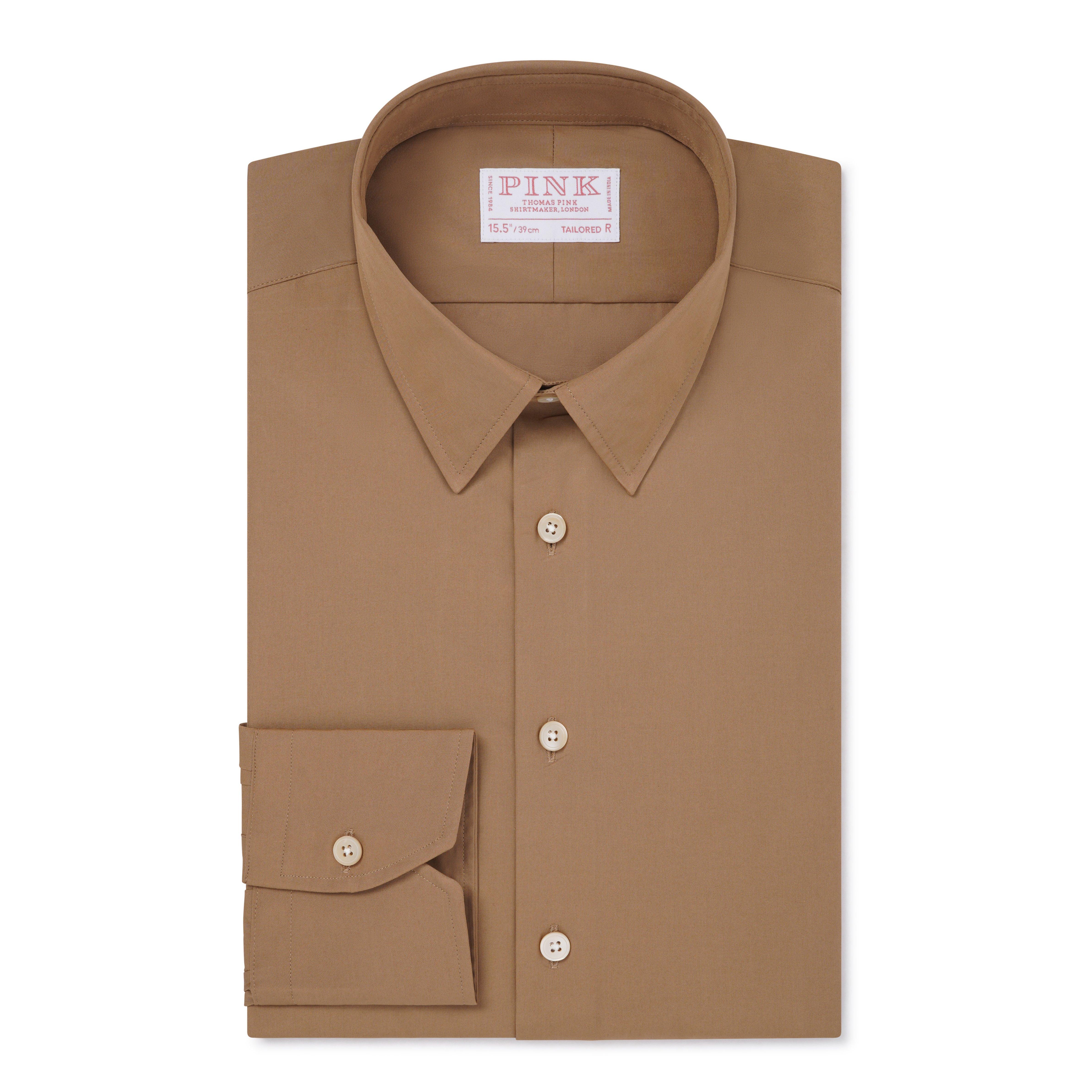 Thomas Pink Shirt Tailored Fit Poplin Plain Neutral Formal Cotton-MALFORD OF LONDON SAVILE ROW MENSWEAR OUTLET