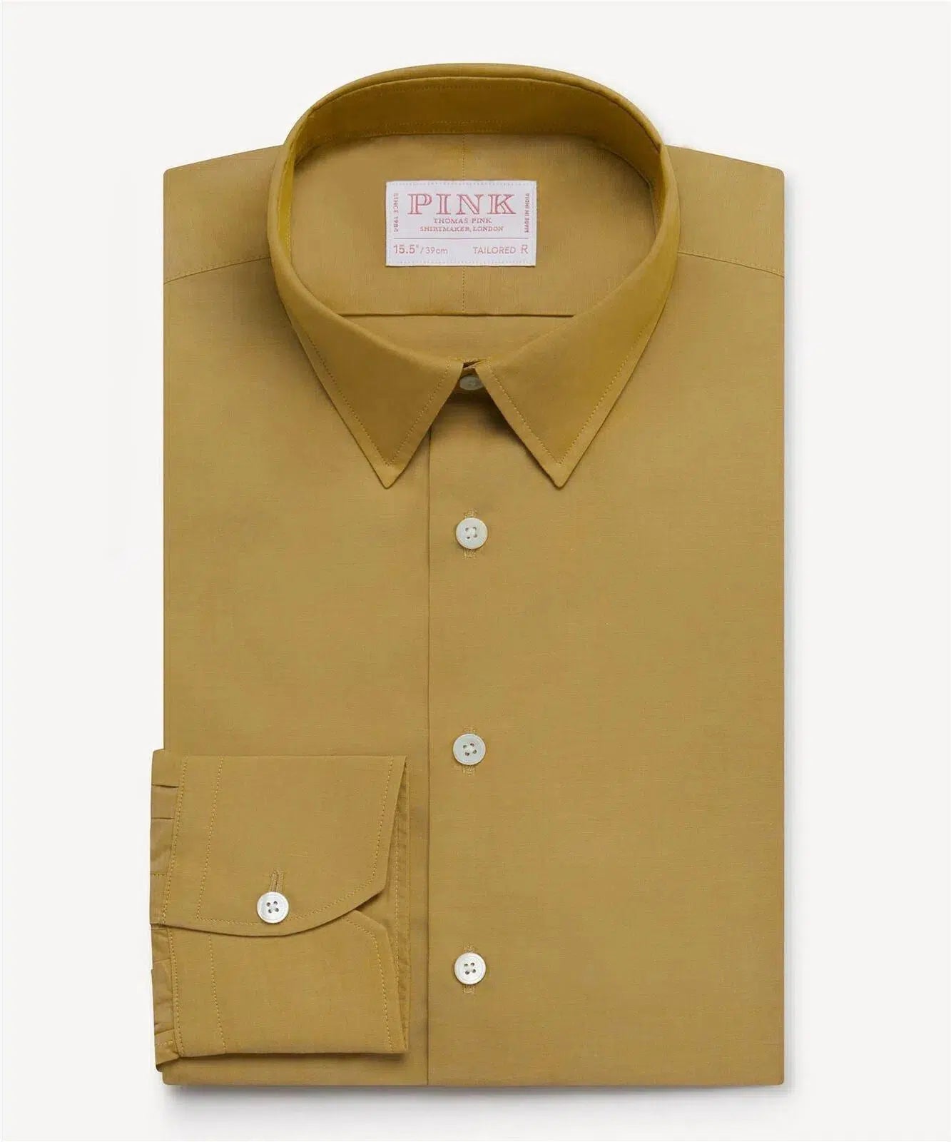 Thomas Pink Shirt Tailored Fit Poplin Plain Yellow Formal Cotton-MALFORD OF LONDON SAVILE ROW MENSWEAR OUTLET