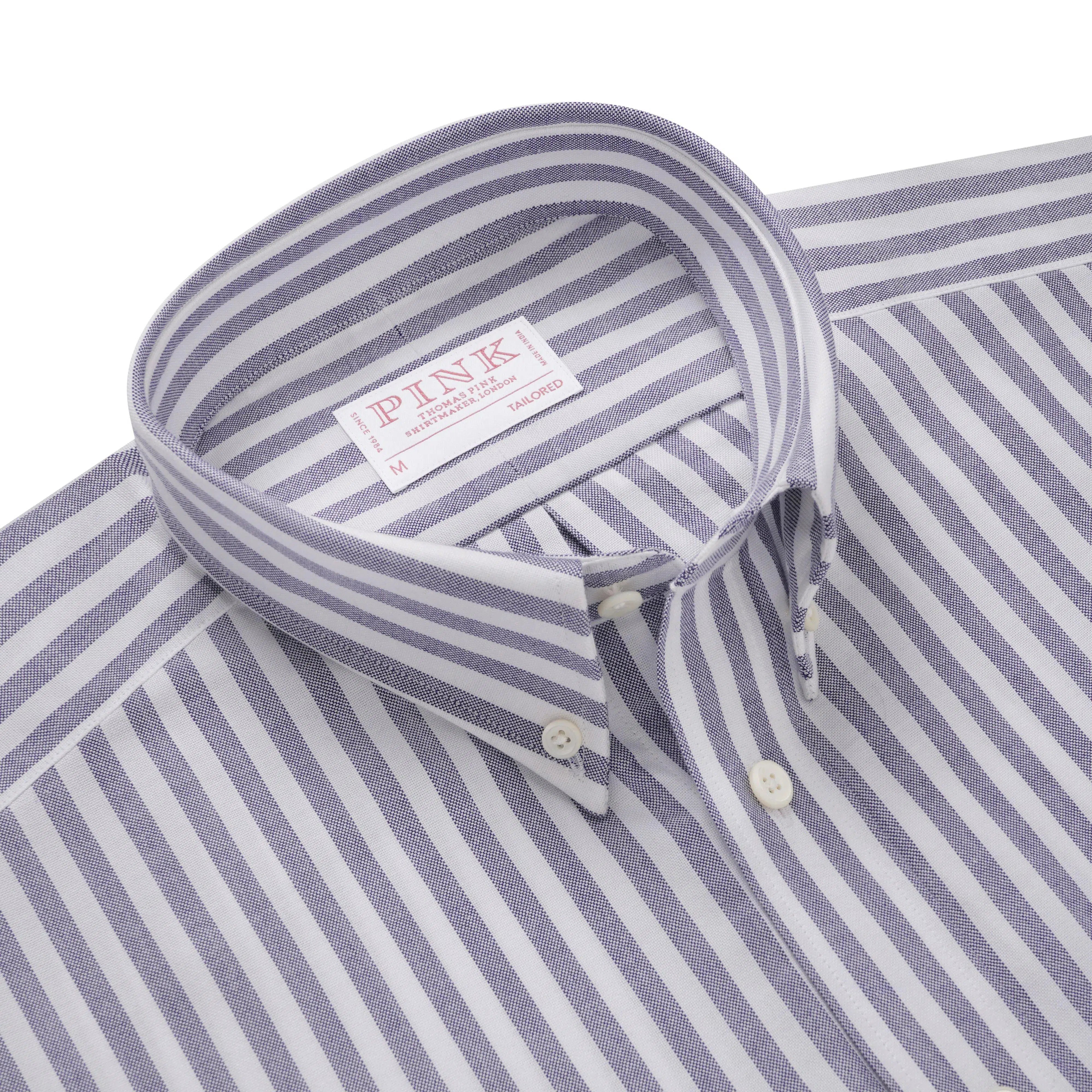 Thomas Pink Shirt Tailored Fit Stripe Blue Cotton-MALFORD OF LONDON SAVILE ROW MENSWEAR OUTLET