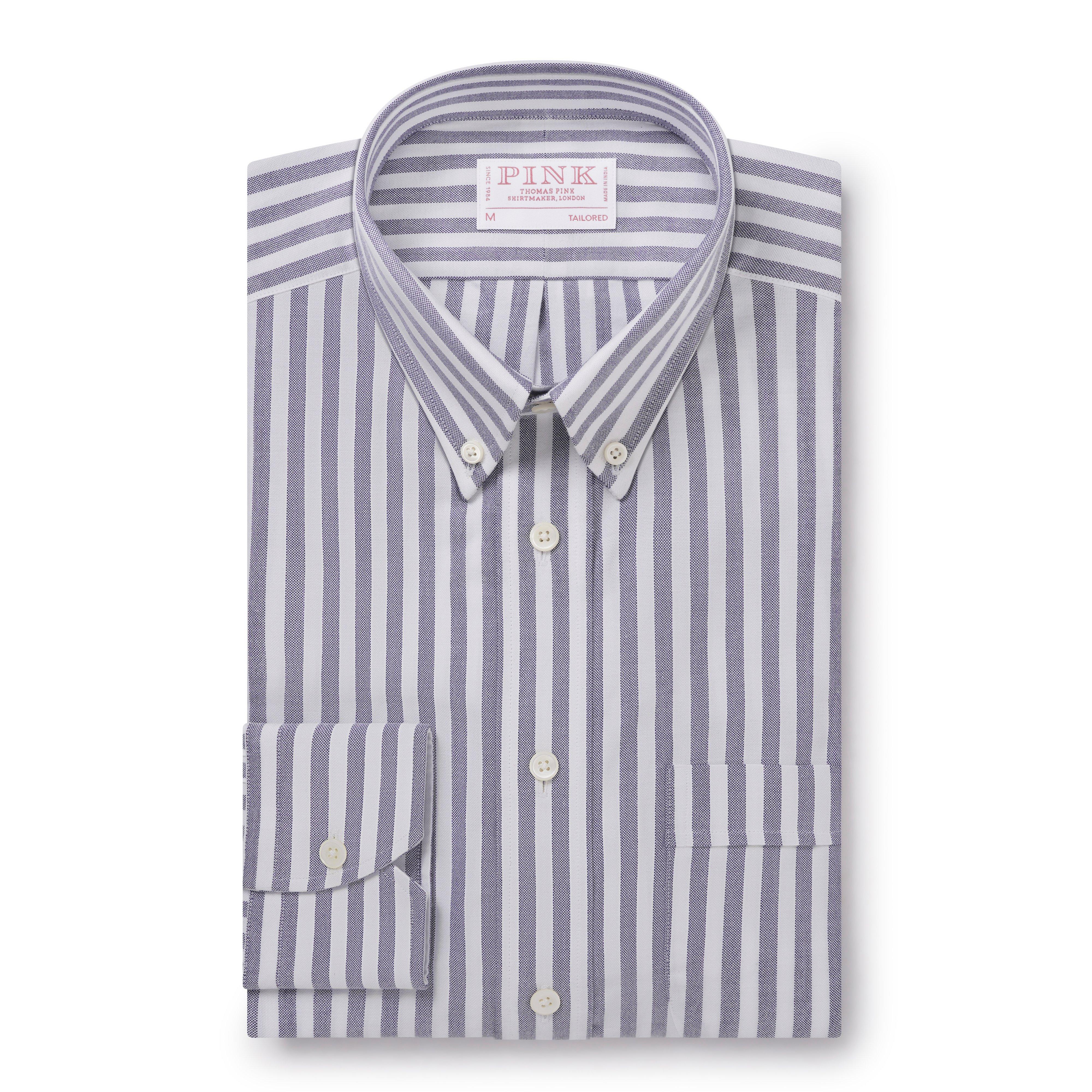 Thomas Pink Shirt Tailored Fit Stripe Blue Cotton-MALFORD OF LONDON SAVILE ROW MENSWEAR OUTLET