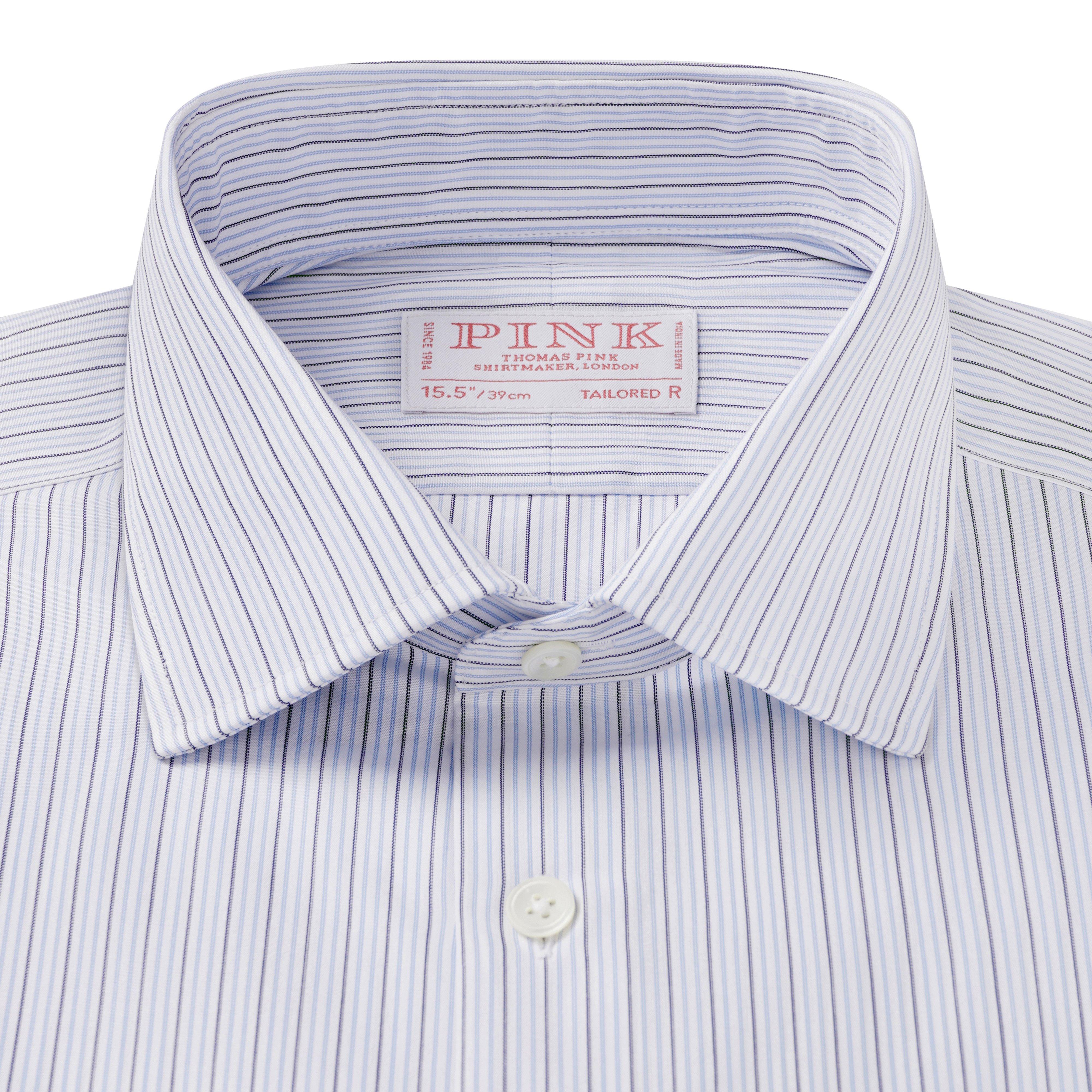 Thomas Pink Shirt Tailored Fit Stripe Blue Formal Cotton-MALFORD OF LONDON SAVILE ROW MENSWEAR OUTLET