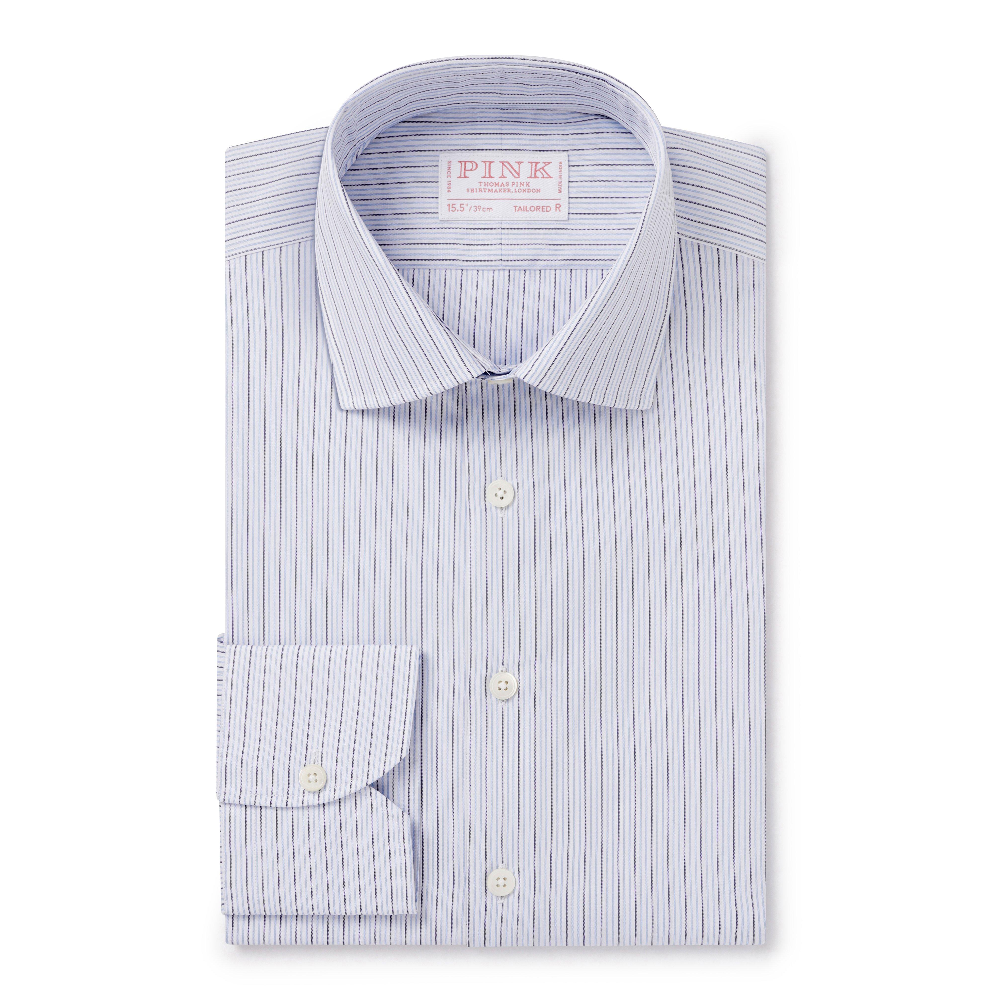 Thomas Pink Shirt Tailored Fit Stripe Blue Formal Cotton-MALFORD OF LONDON SAVILE ROW MENSWEAR OUTLET