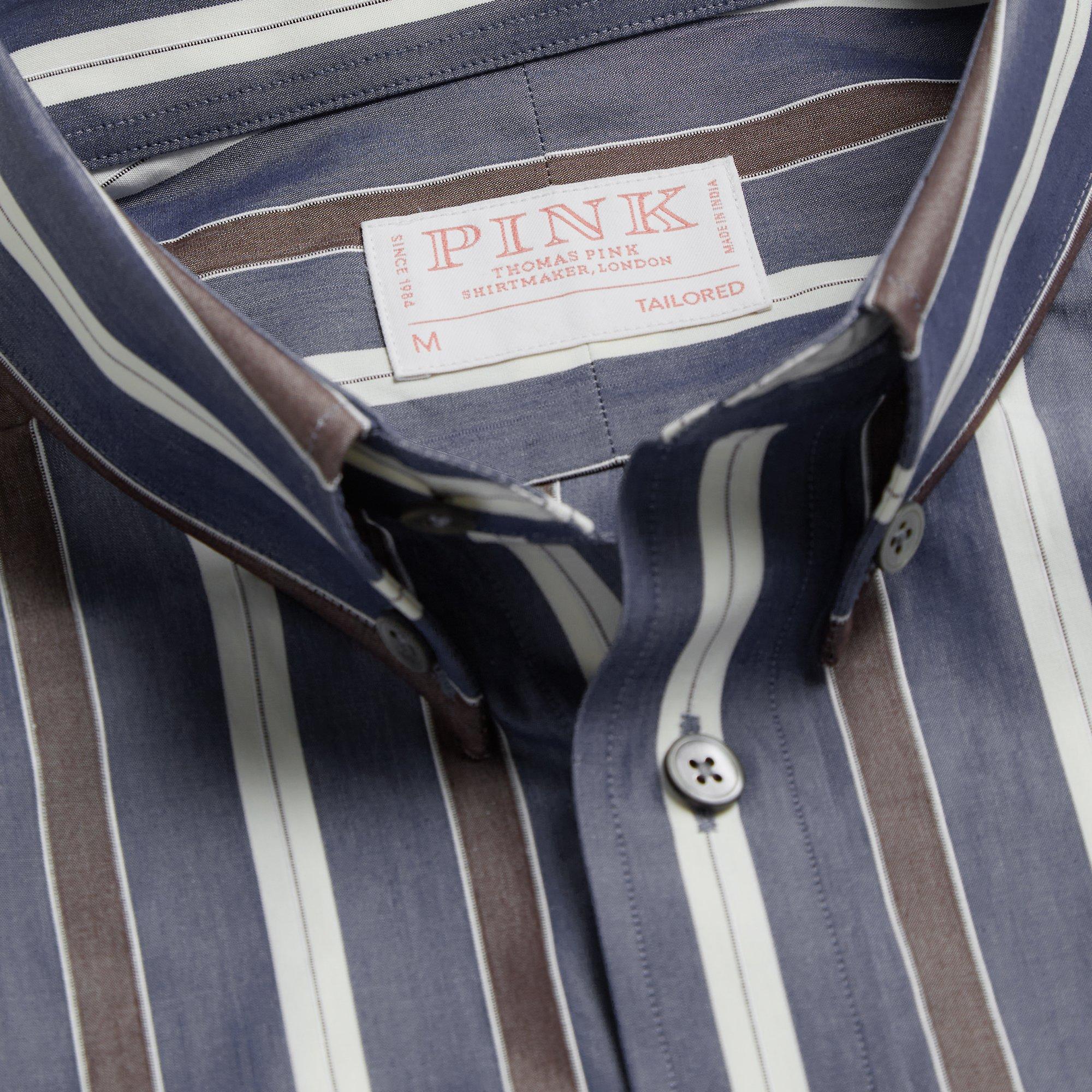 Thomas Pink Shirt Tailored Fit Stripe Brown Cotton-MALFORD OF LONDON SAVILE ROW MENSWEAR OUTLET