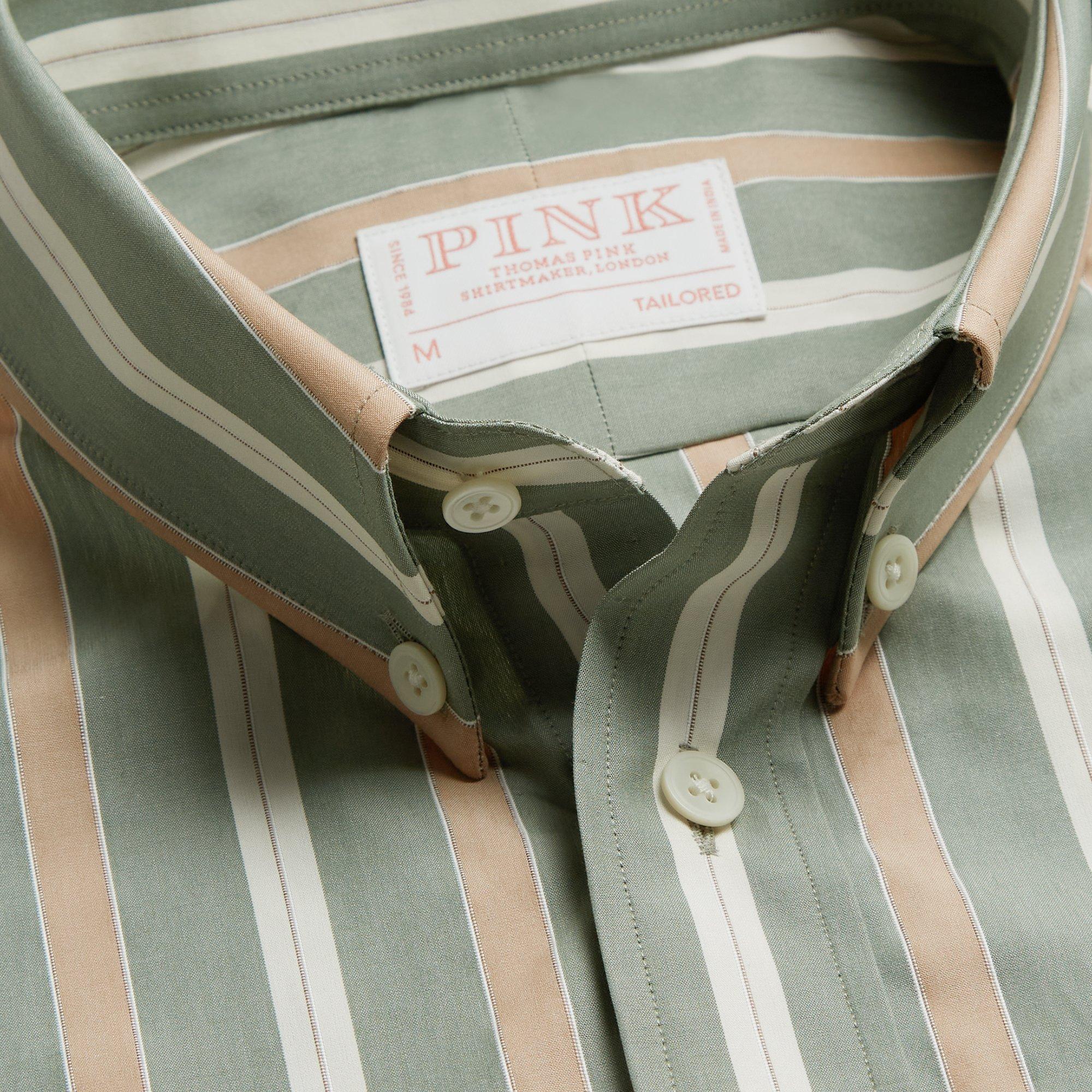 Thomas Pink Shirt Tailored Fit Stripe Green Cotton-MALFORD OF LONDON SAVILE ROW MENSWEAR OUTLET