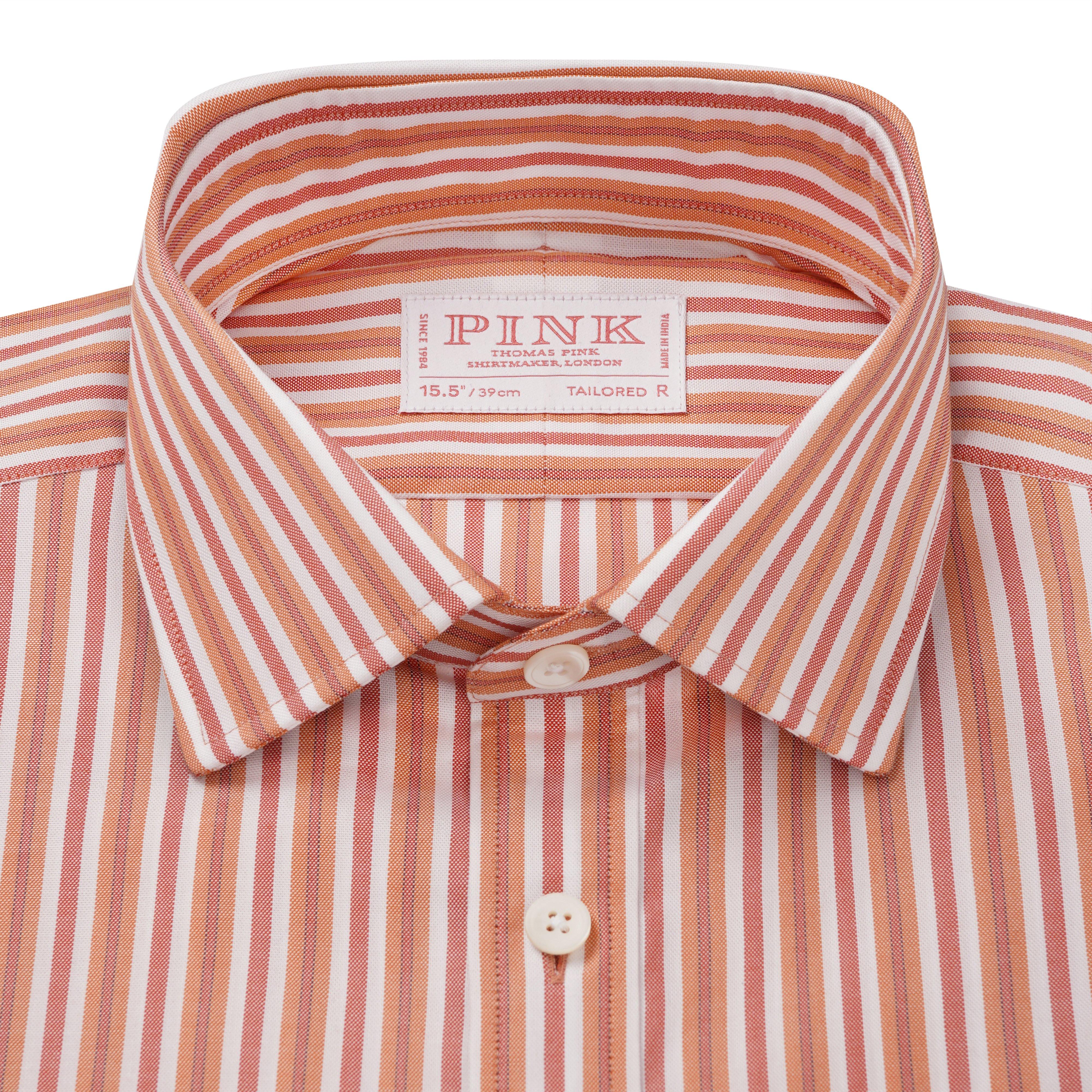 Thomas Pink Shirt Tailored Fit Stripe Orange Formal Cotton-MALFORD OF LONDON SAVILE ROW MENSWEAR OUTLET