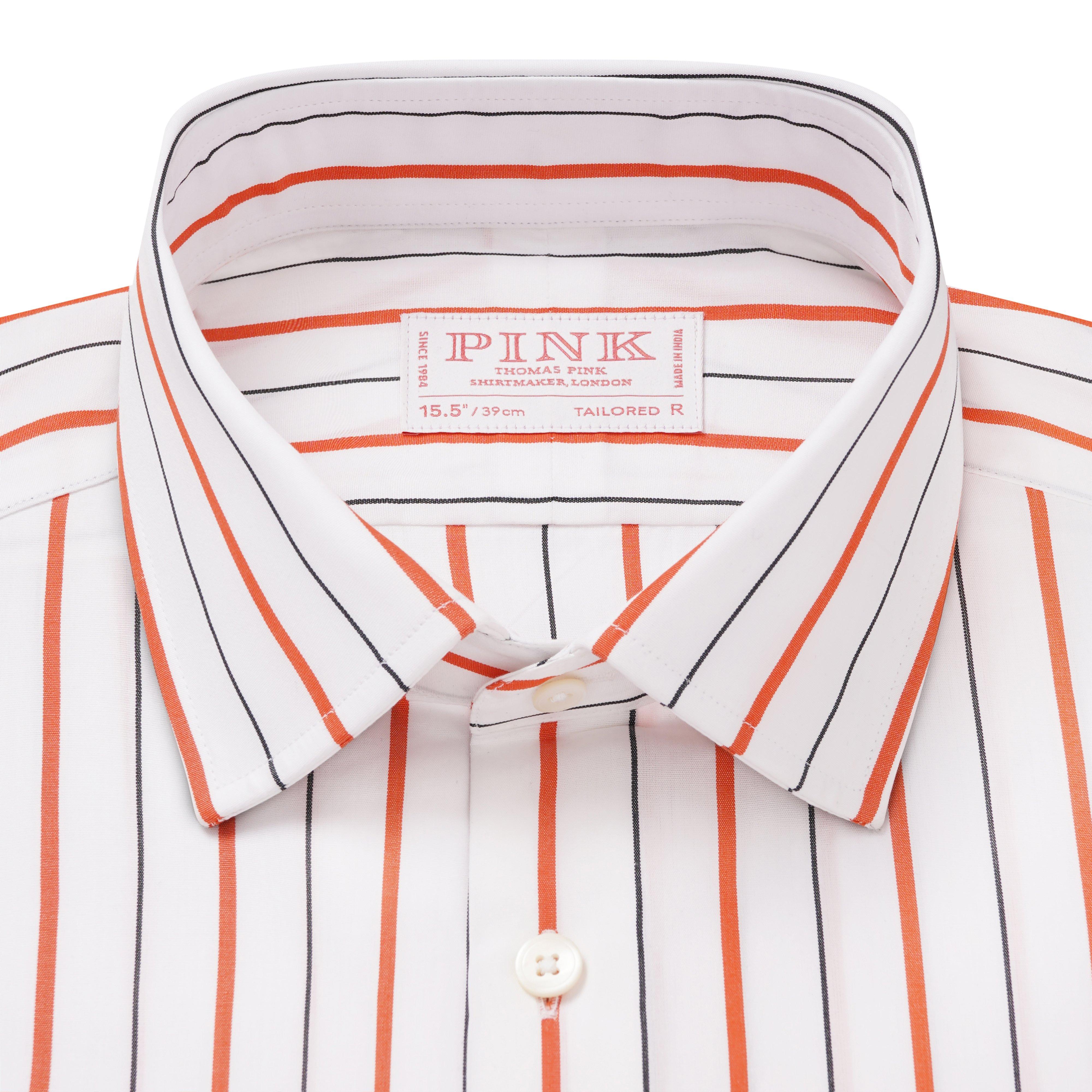 Thomas Pink Shirt Tailored Fit Stripe Orange Formal Cotton-MALFORD OF LONDON SAVILE ROW MENSWEAR OUTLET