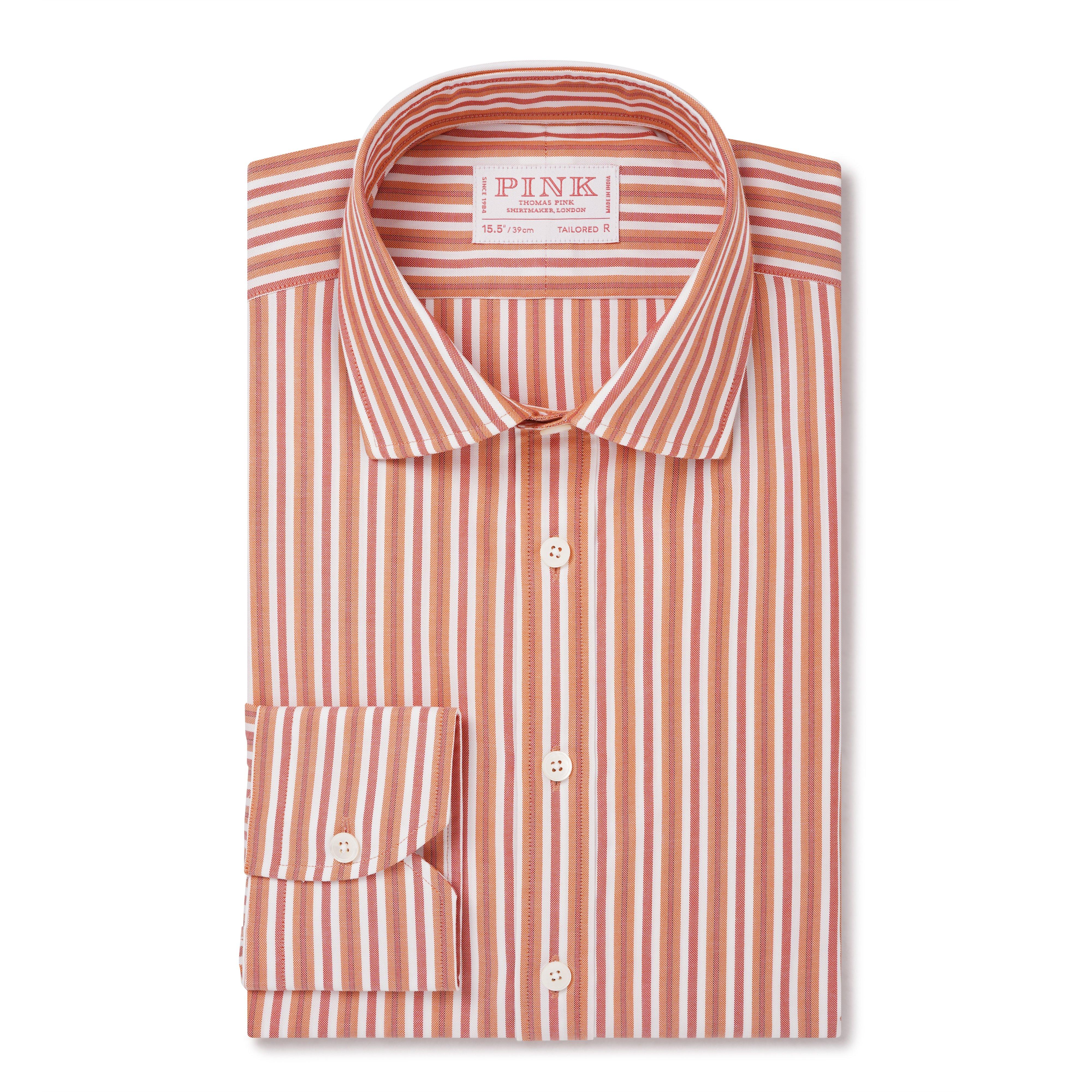 Thomas Pink Shirt Tailored Fit Stripe Orange Formal Cotton-MALFORD OF LONDON SAVILE ROW MENSWEAR OUTLET