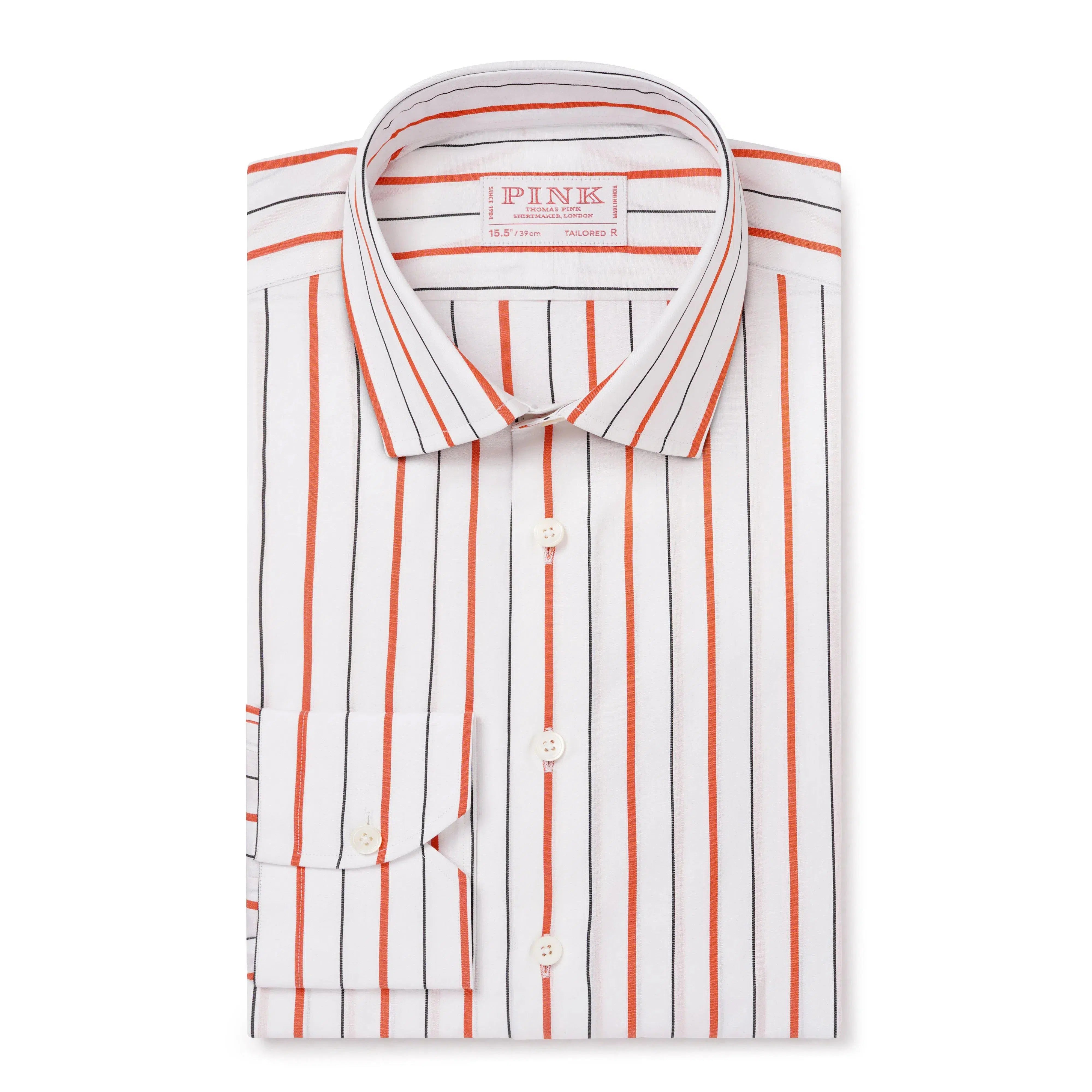 Thomas Pink Shirt Tailored Fit Stripe Orange Formal Cotton-MALFORD OF LONDON SAVILE ROW MENSWEAR OUTLET