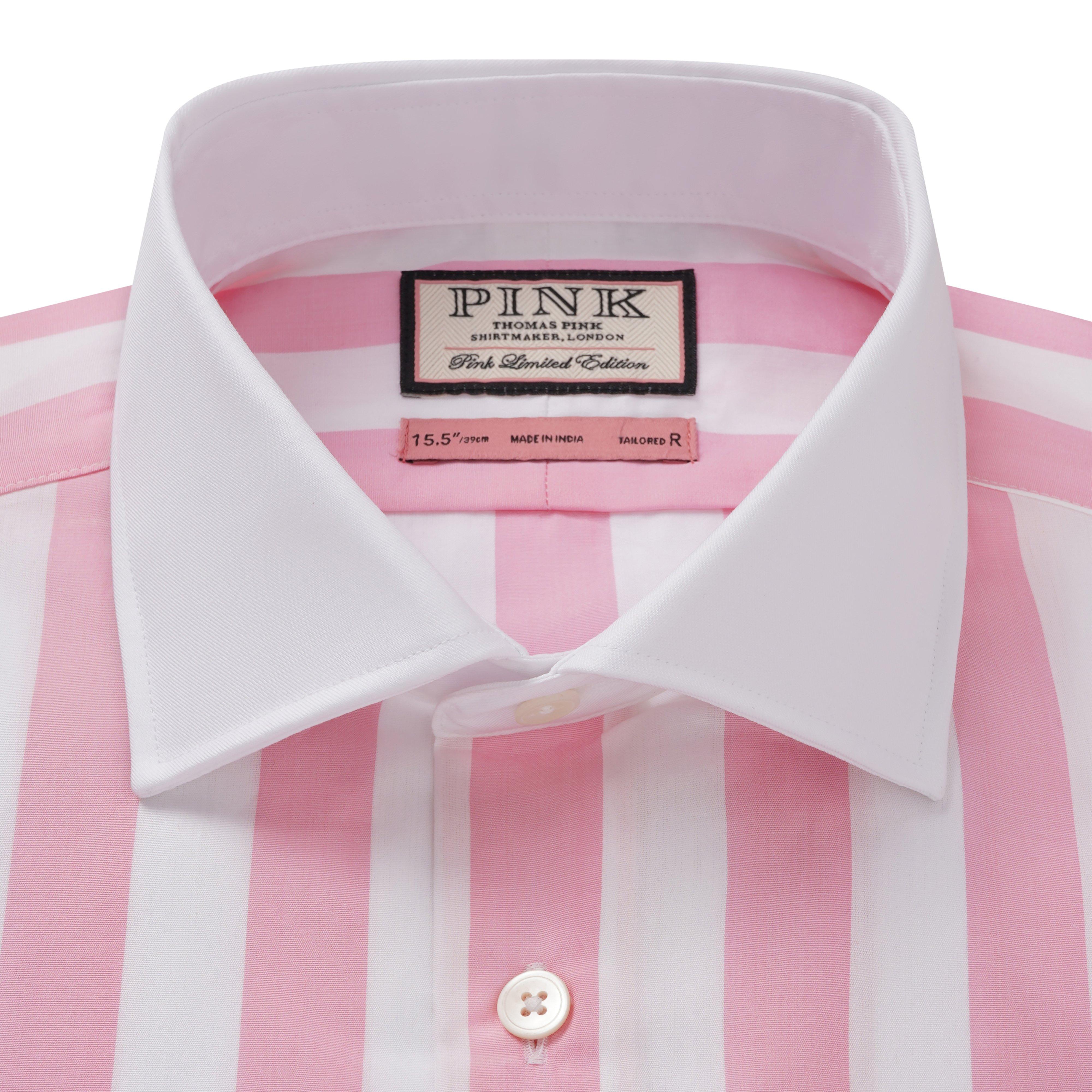 Thomas Pink Shirt Tailored Fit Stripe Pink Formal Cotton-MALFORD OF LONDON SAVILE ROW MENSWEAR OUTLET