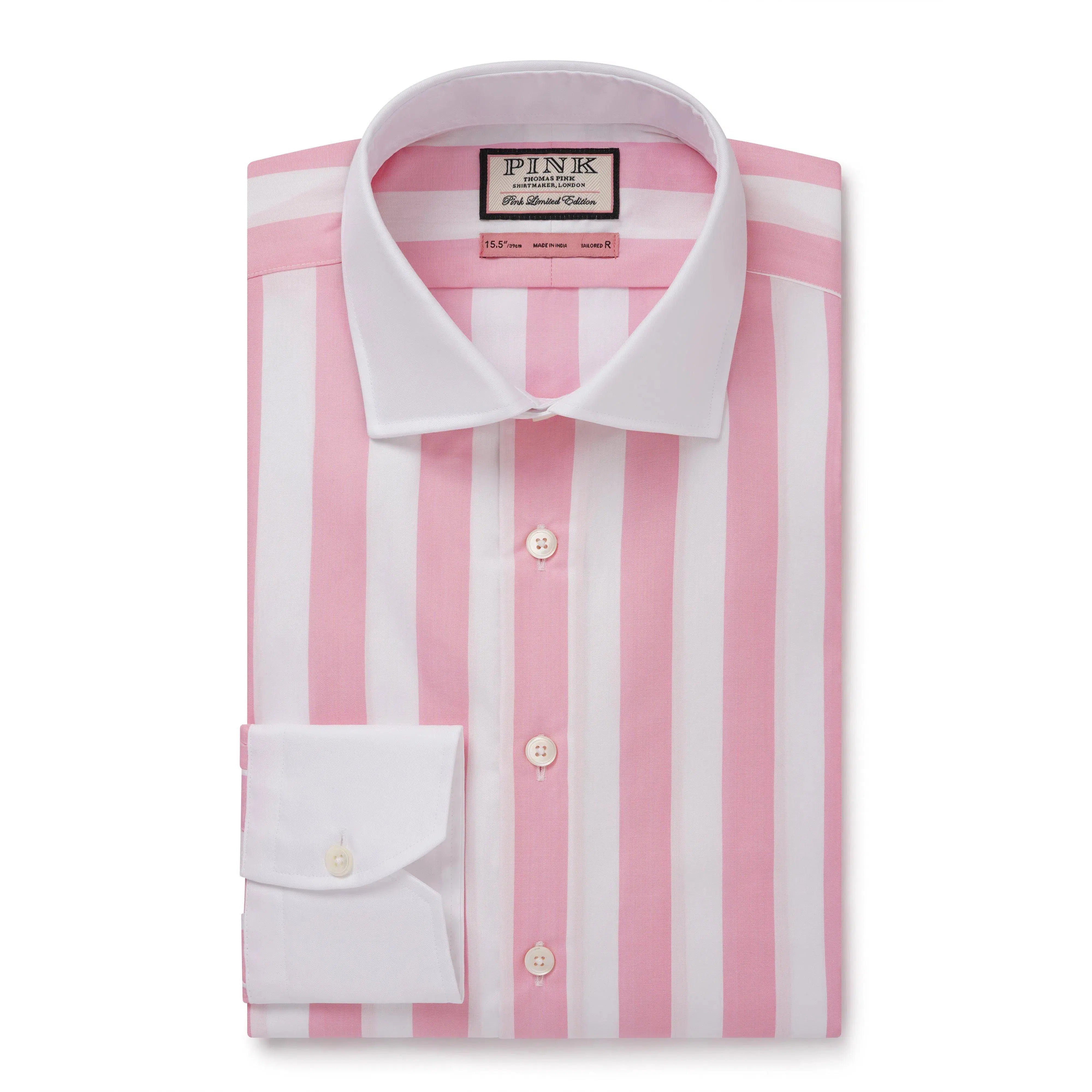 Thomas Pink Shirt Tailored Fit Stripe Pink Formal Cotton-MALFORD OF LONDON SAVILE ROW MENSWEAR OUTLET