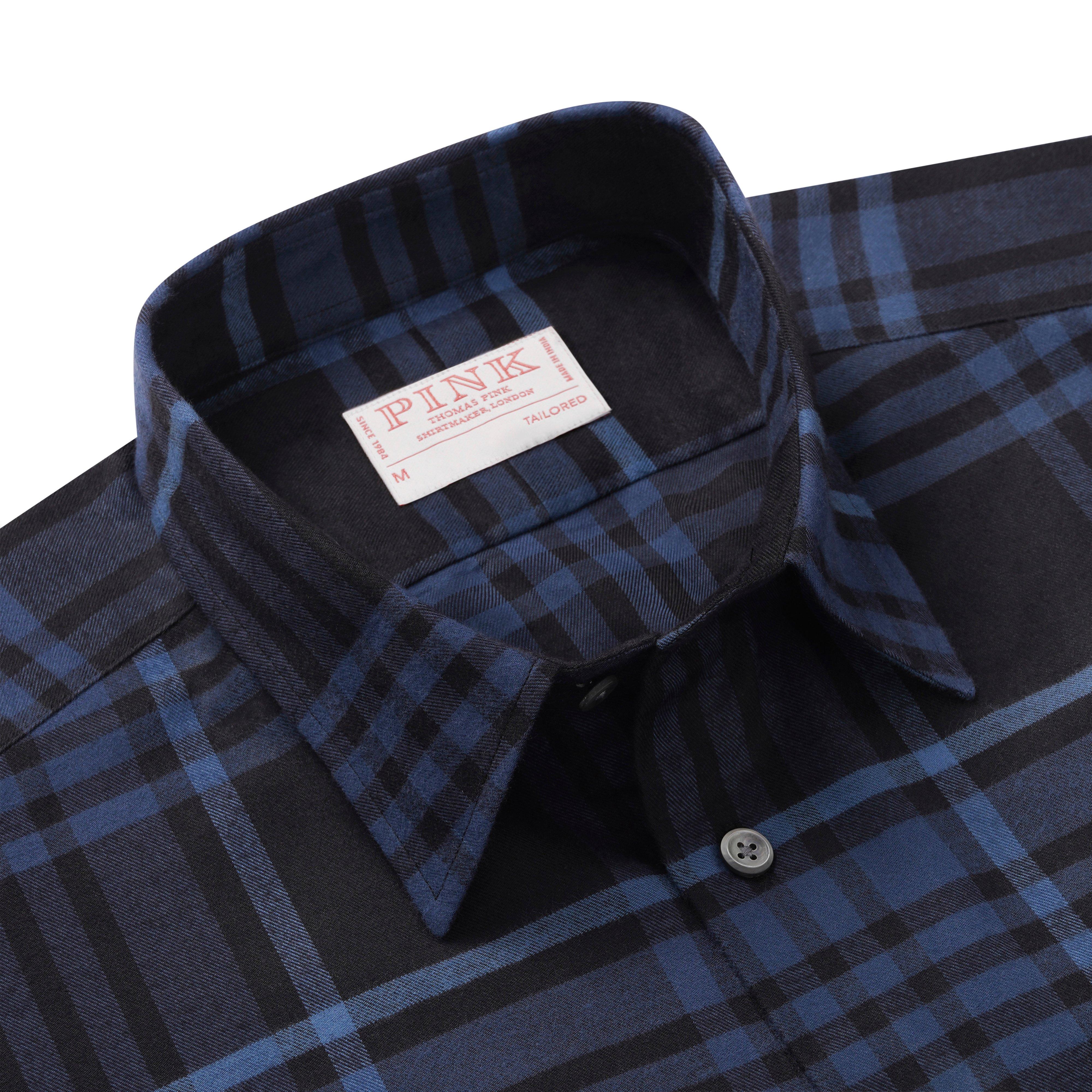 Thomas Pink Shirt Tailored Fit Twill Check Blue Cotton-MALFORD OF LONDON SAVILE ROW MENSWEAR OUTLET