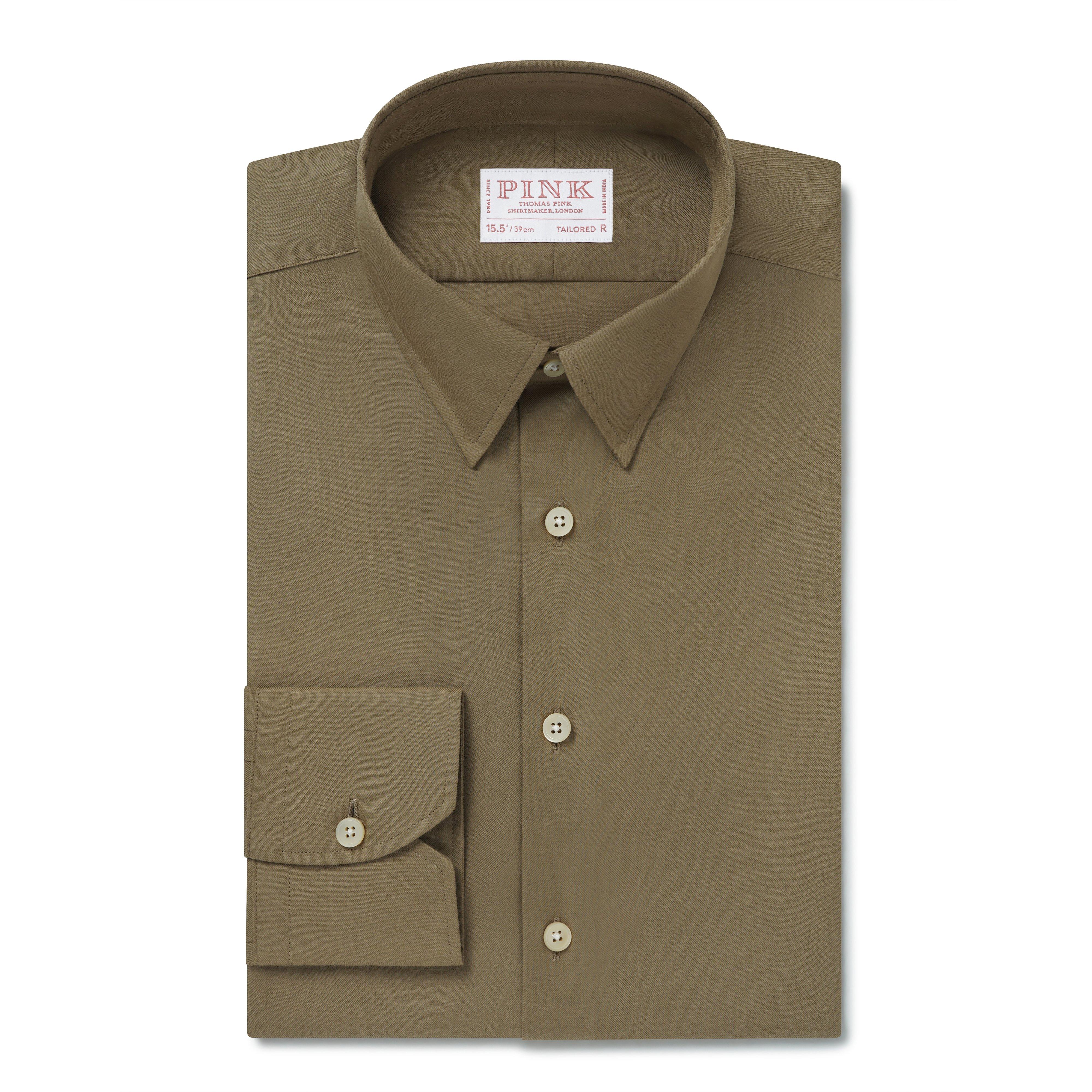 Thomas Pink Shirt Tailored Fit Twill Plain Neutral Formal Cotton-MALFORD OF LONDON SAVILE ROW MENSWEAR OUTLET