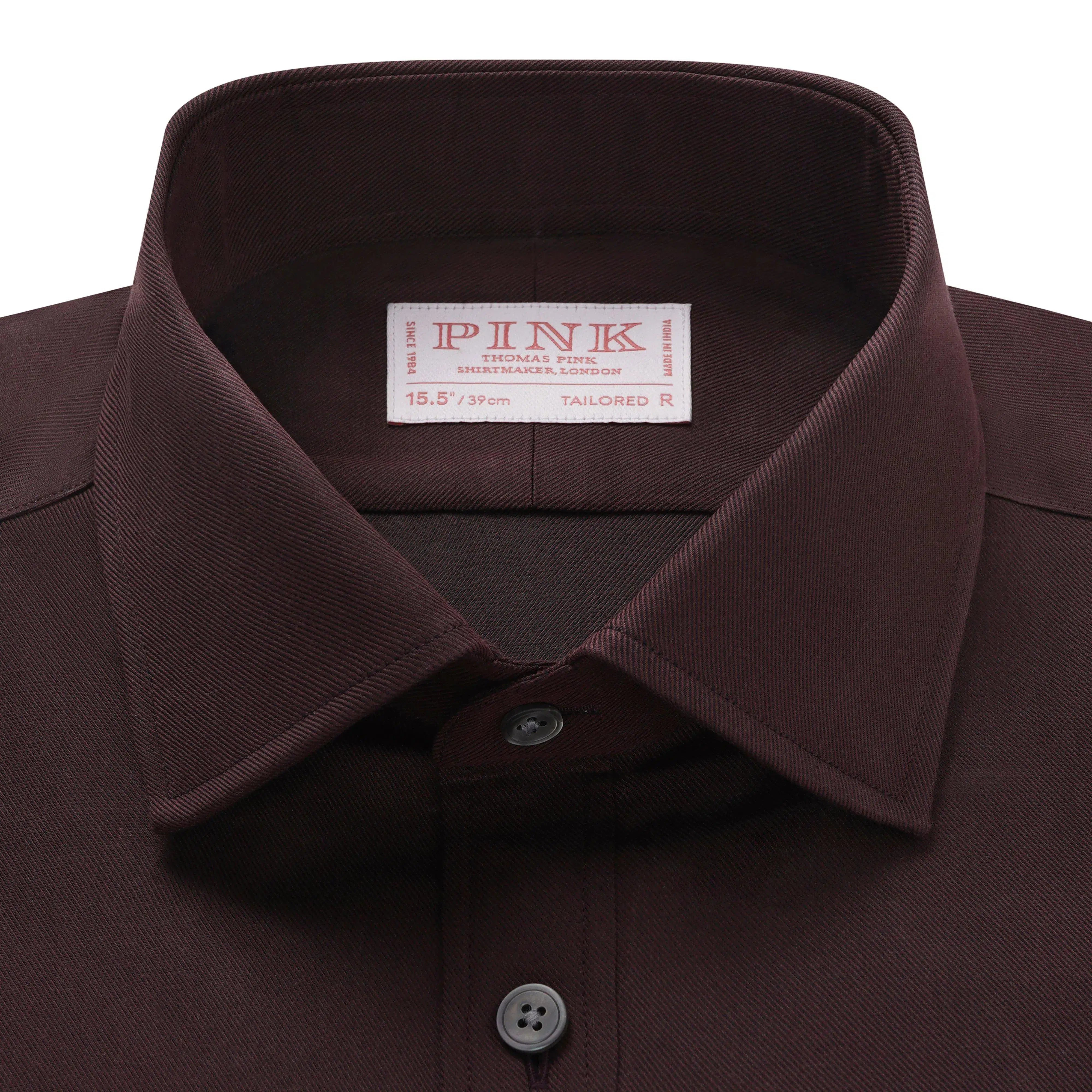 Thomas Pink Shirt Tailored Fit Twill Plain Red Formal Cotton-MALFORD OF LONDON SAVILE ROW MENSWEAR OUTLET