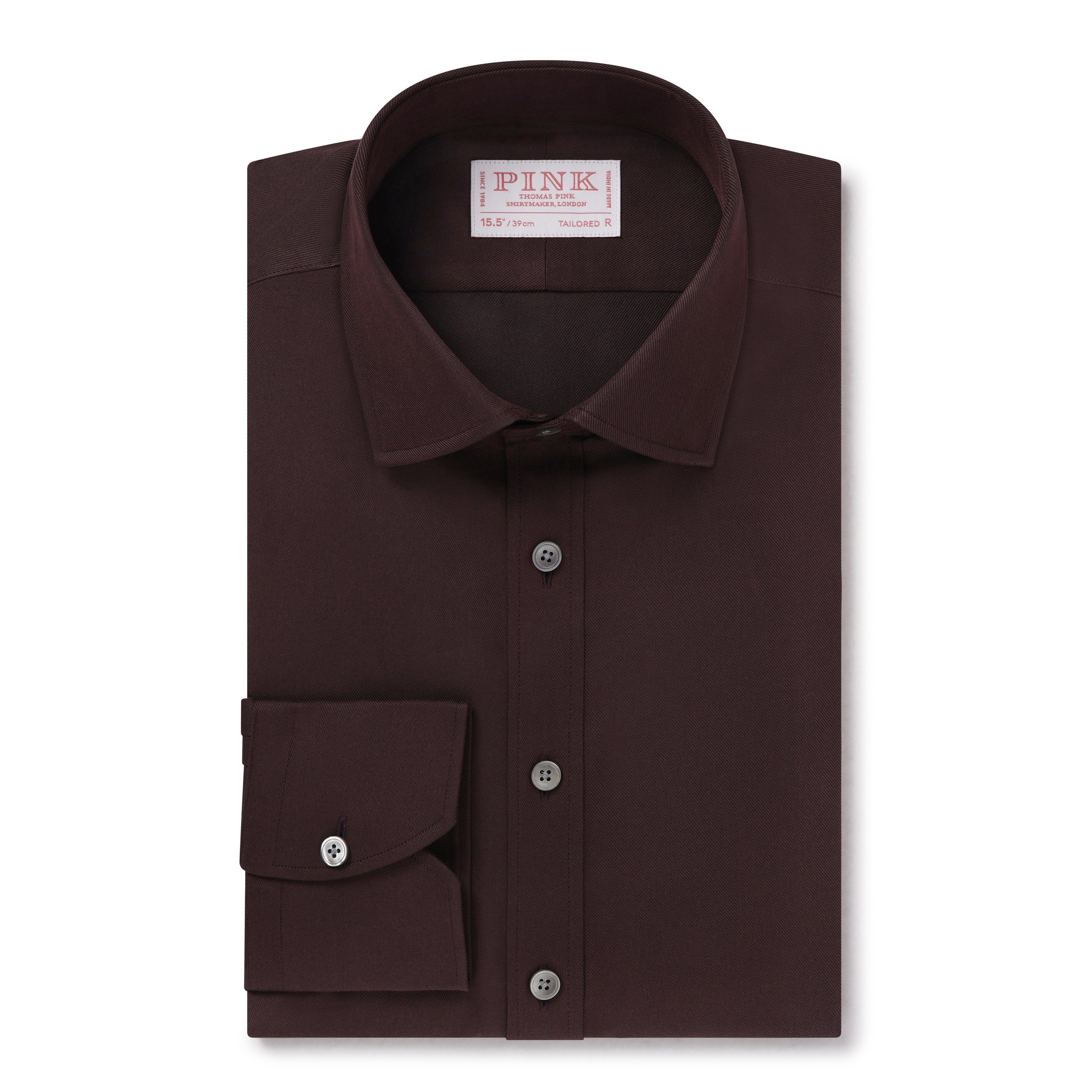 Thomas Pink Shirt Tailored Fit Twill Plain Red Formal Cotton-MALFORD OF LONDON SAVILE ROW MENSWEAR OUTLET