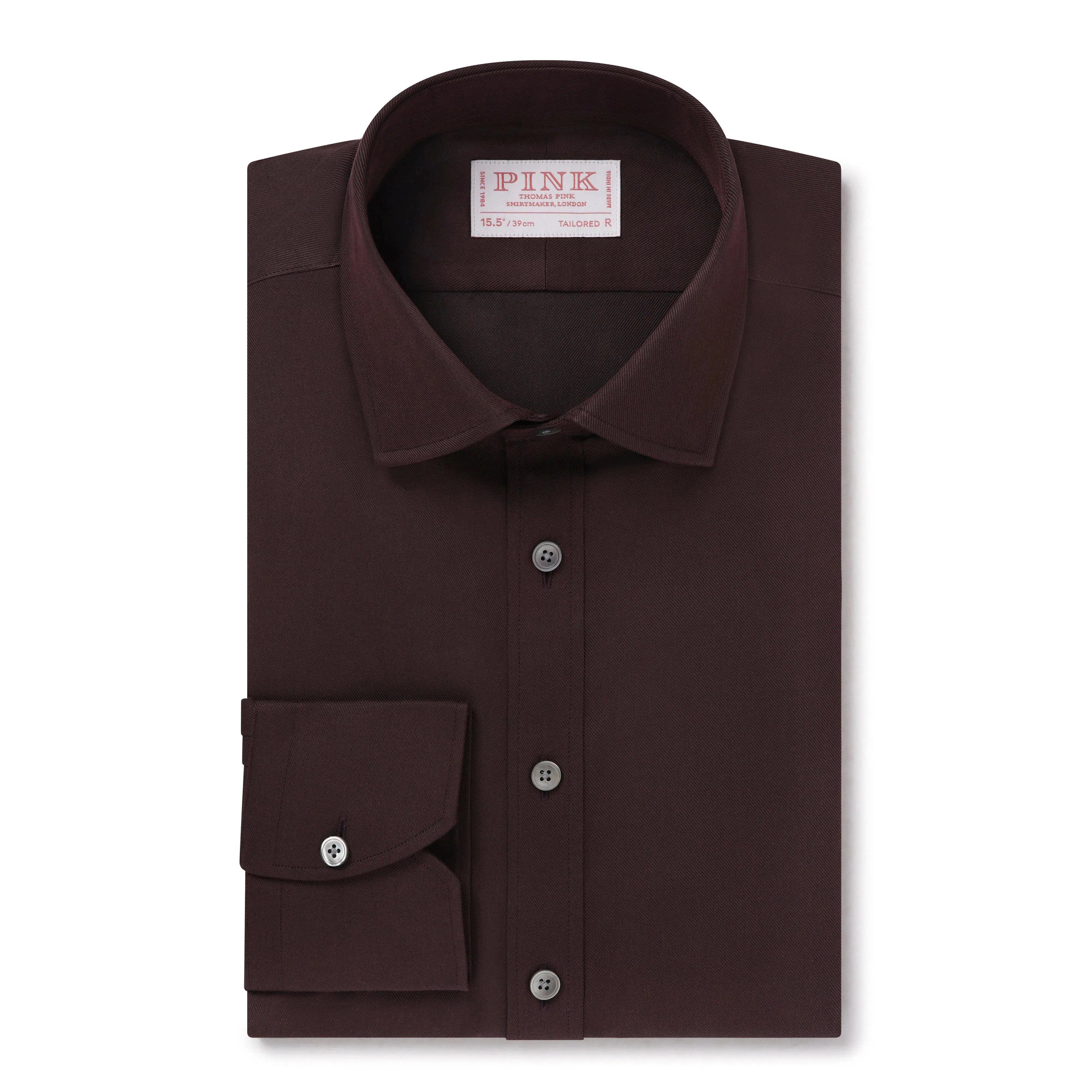 Thomas Pink Shirt Tailored Fit Twill Plain Red Formal Cotton-MALFORD OF LONDON SAVILE ROW MENSWEAR OUTLET