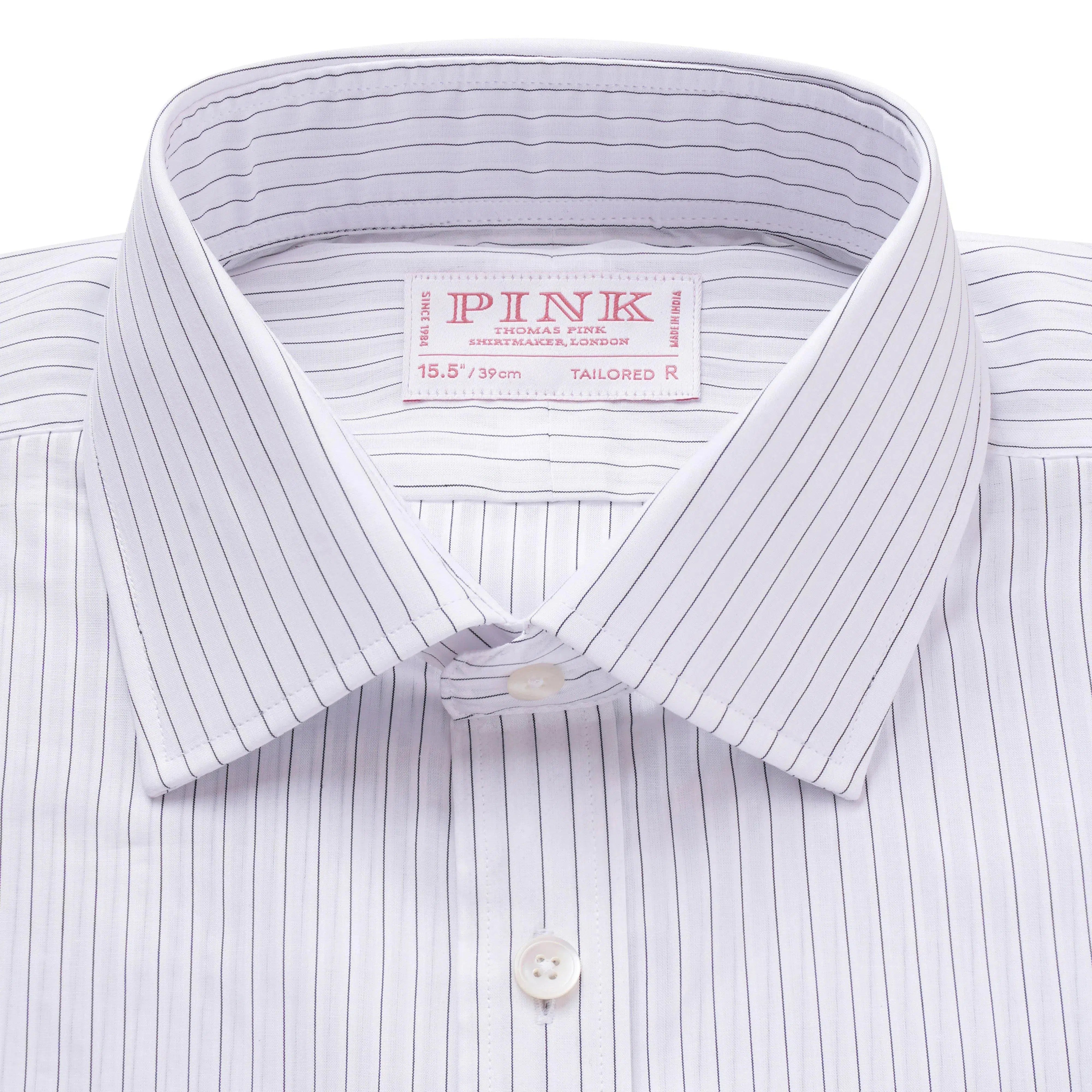 Thomas Pink Shirt Tailored Fit Voile Stripe Black Formal Cotton-MALFORD OF LONDON SAVILE ROW MENSWEAR OUTLET