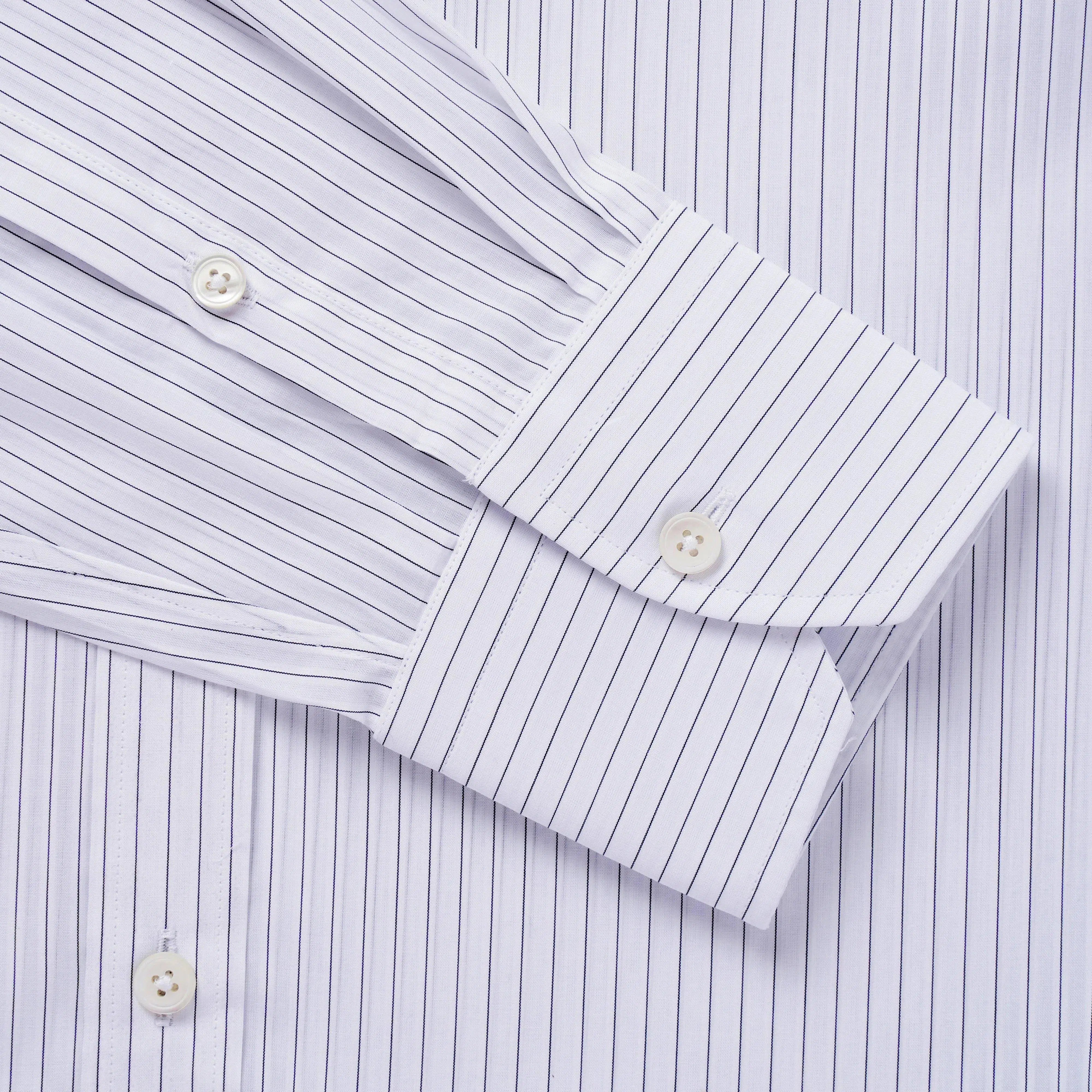 Thomas Pink Shirt Tailored Fit Voile Stripe Black Formal Cotton-MALFORD OF LONDON SAVILE ROW MENSWEAR OUTLET