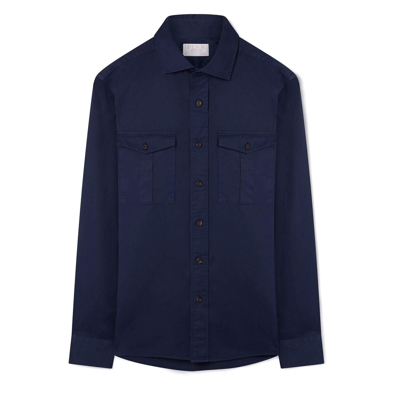 Thomas Pink Shirt Worker Jacket Twill Plain Blue Cotton-MALFORD OF LONDON SAVILE ROW MENSWEAR OUTLET