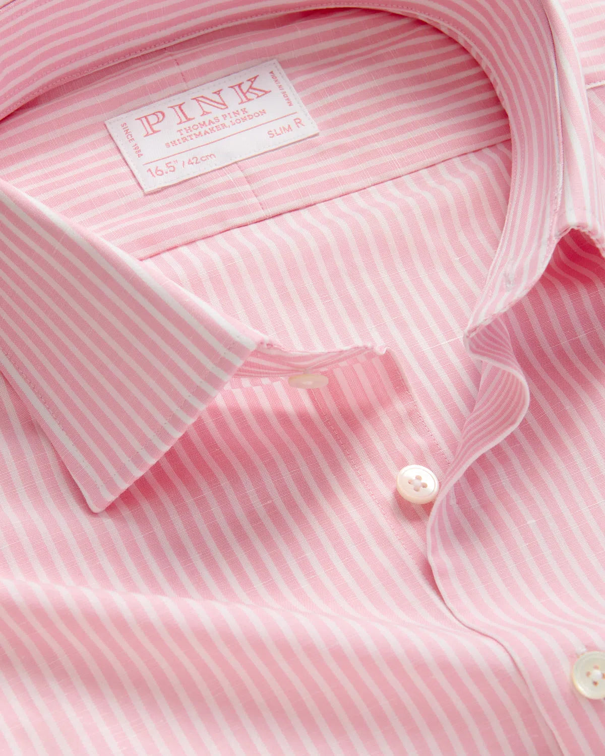 Thomas Pink Slim Fit Bengal Stripe Shirt Pink White-MALFORD OF LONDON SAVILE ROW MENSWEAR OUTLET