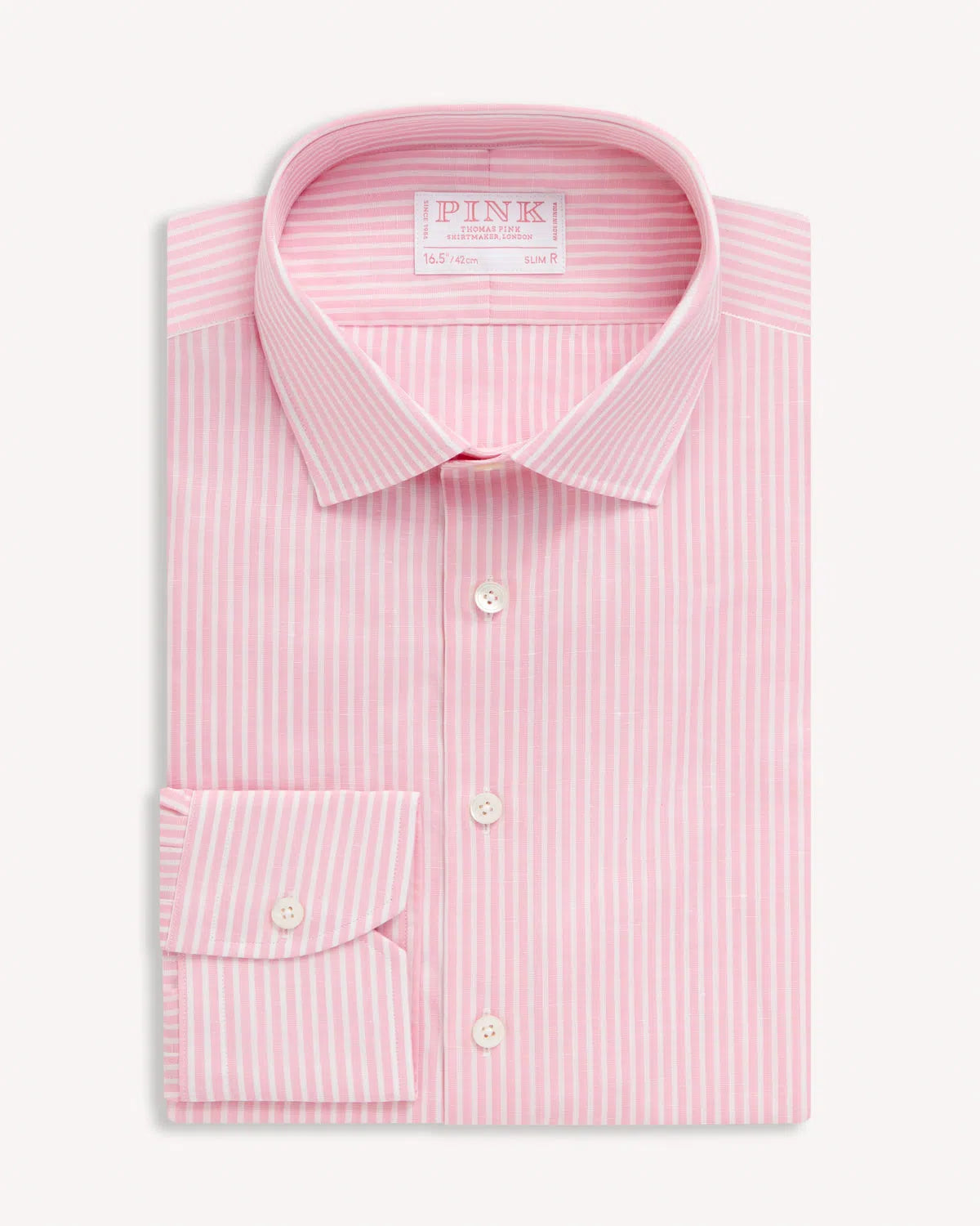 Thomas Pink Slim Fit Bengal Stripe Shirt Pink White-MALFORD OF LONDON SAVILE ROW MENSWEAR OUTLET