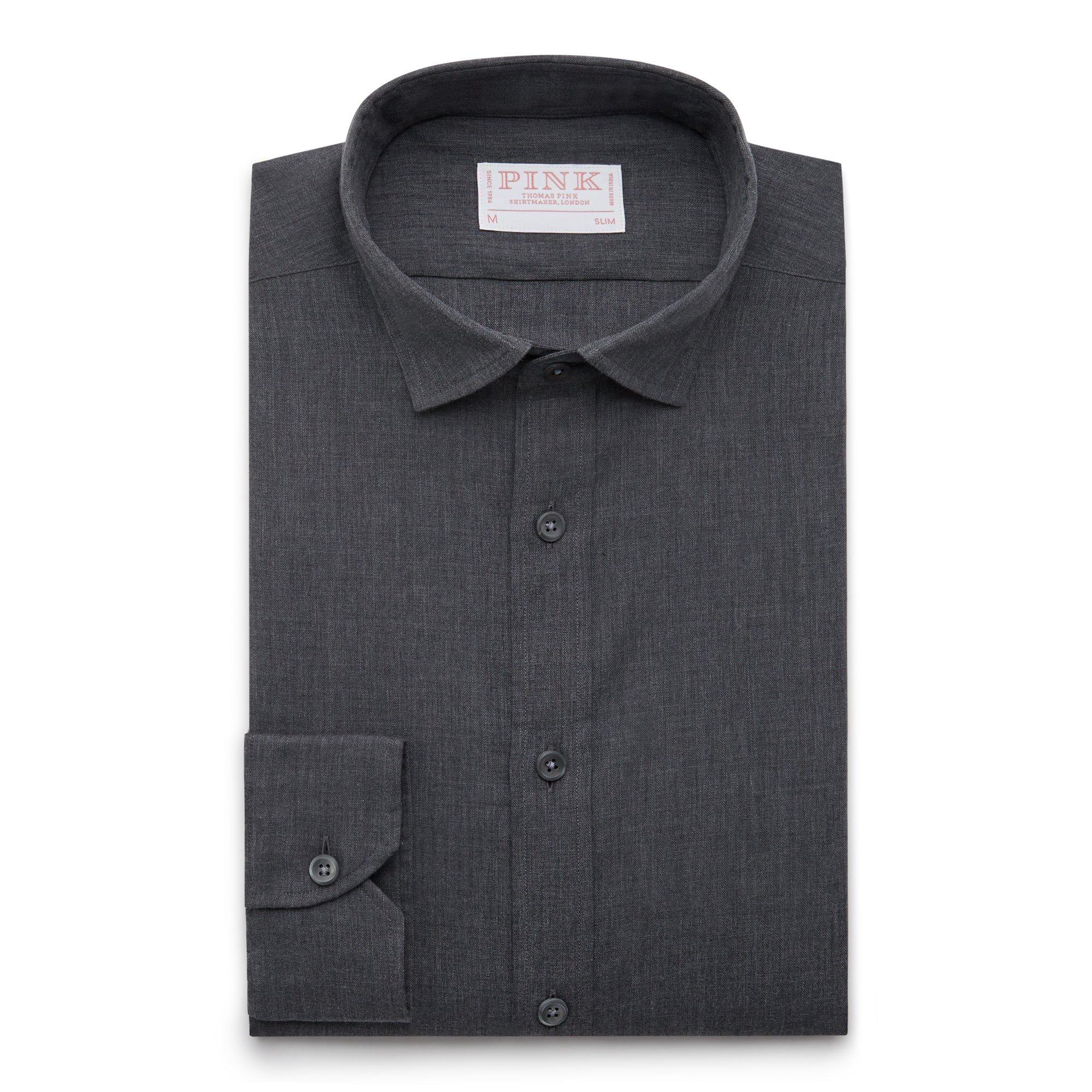 Thomas Pink Slim Fit Casual Brushed Cotton Herringbone Shirt-MALFORD OF LONDON SAVILE ROW MENSWEAR OUTLET