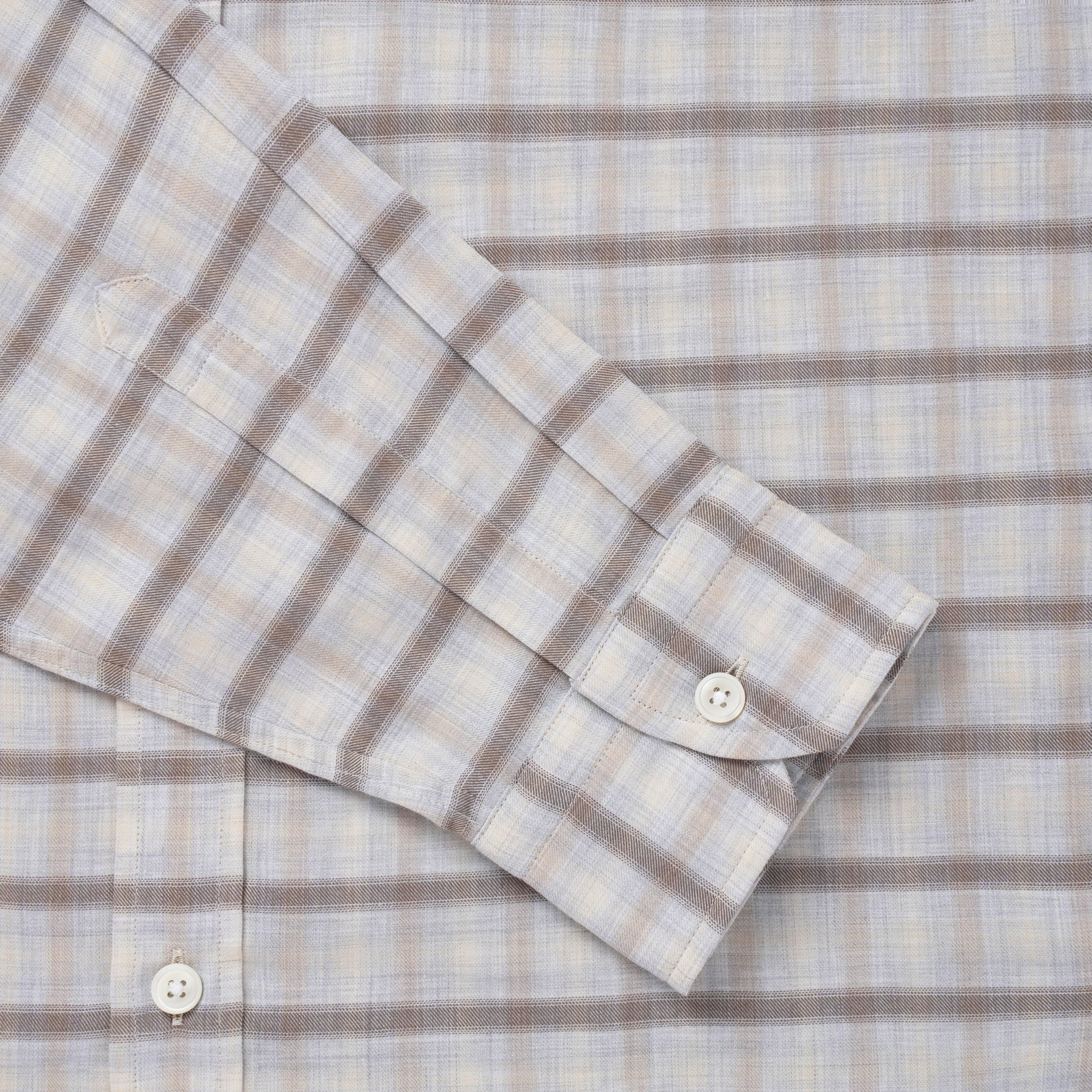 Thomas Pink Slim Fit Casual Melange Twill Plaid Check Shirt Pale Grey/Brown-MALFORD OF LONDON SAVILE ROW MENSWEAR OUTLET