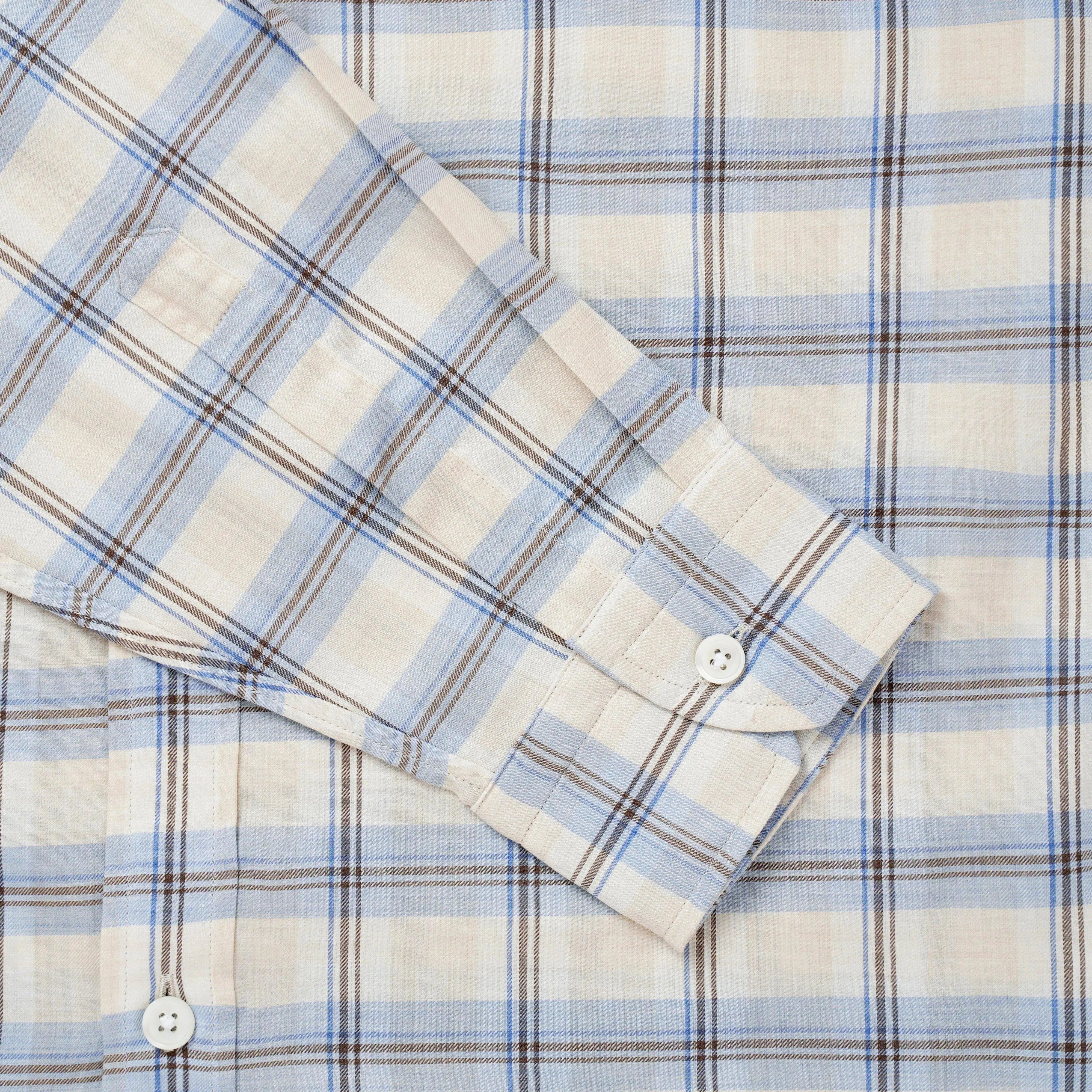 Thomas Pink Slim Fit Casual Plaid Check Shirt Brown/Blue-MALFORD OF LONDON SAVILE ROW MENSWEAR OUTLET