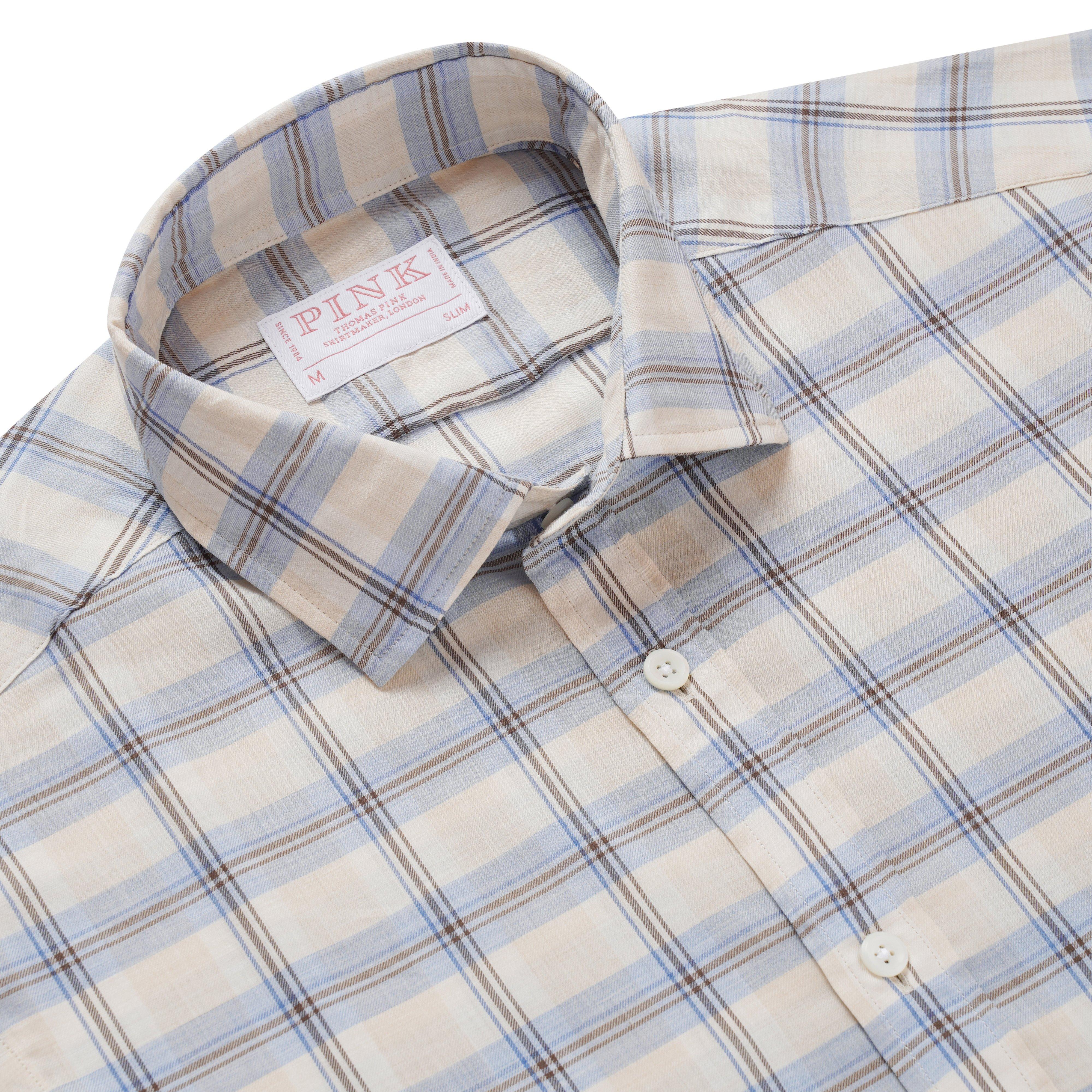 Thomas Pink Slim Fit Casual Plaid Check Shirt Brown/Blue-MALFORD OF LONDON SAVILE ROW MENSWEAR OUTLET