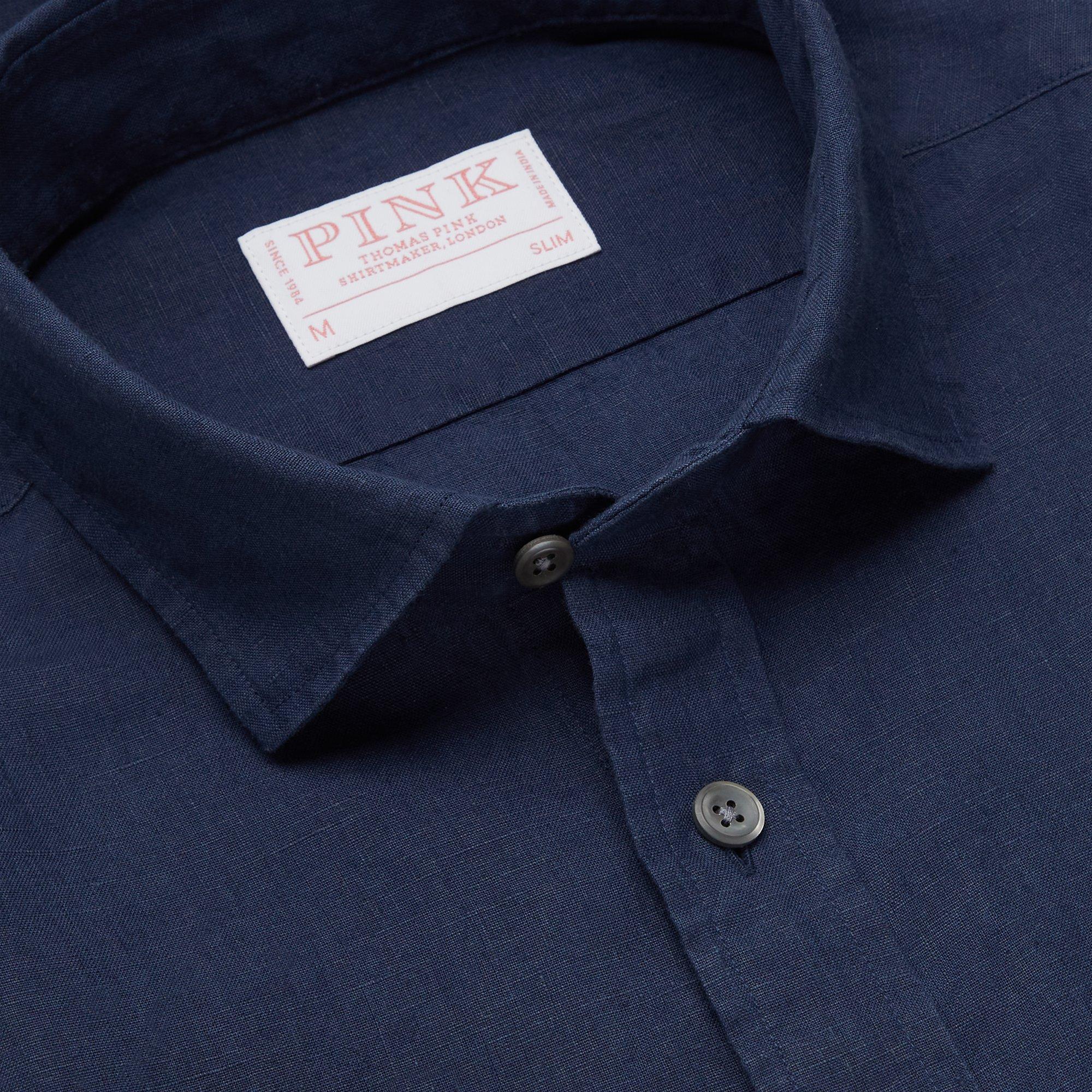 Thomas Pink Slim Fit Casual Plain Linen Shirt-MALFORD OF LONDON SAVILE ROW MENSWEAR OUTLET