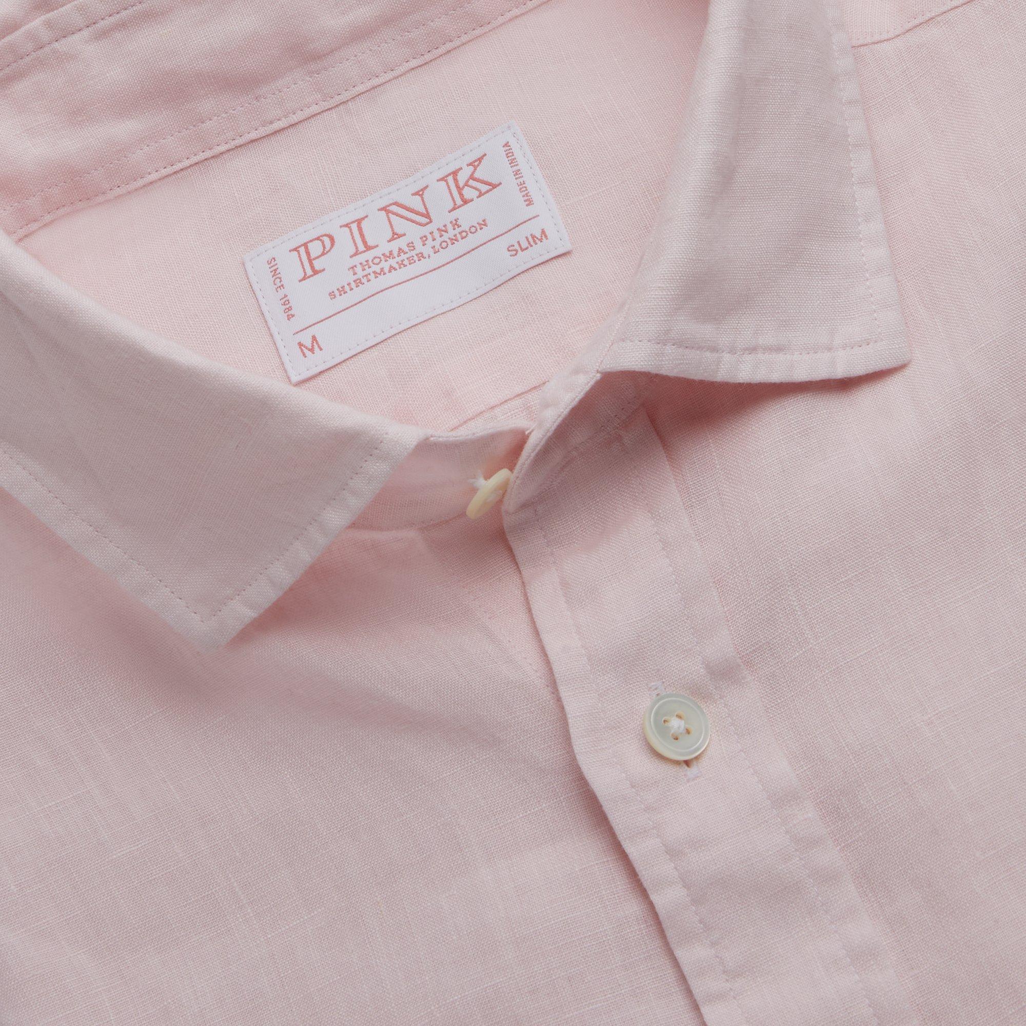 Thomas Pink Slim Fit Casual Plain Linen Shirt-MALFORD OF LONDON SAVILE ROW MENSWEAR OUTLET