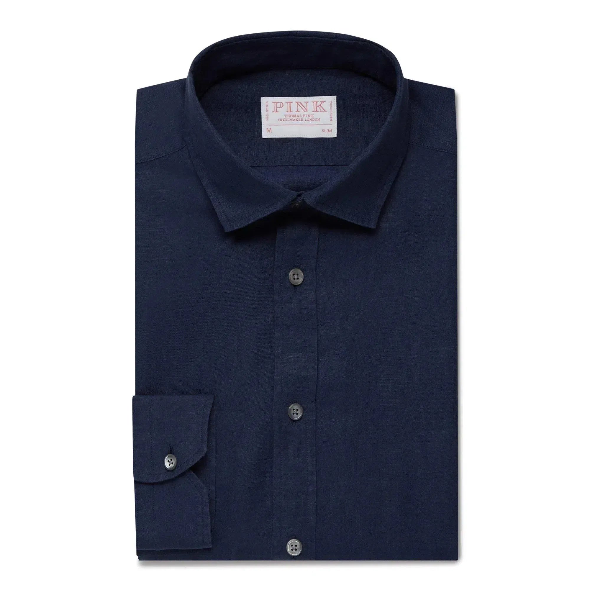 Thomas Pink Slim Fit Casual Plain Linen Shirt-MALFORD OF LONDON SAVILE ROW MENSWEAR OUTLET