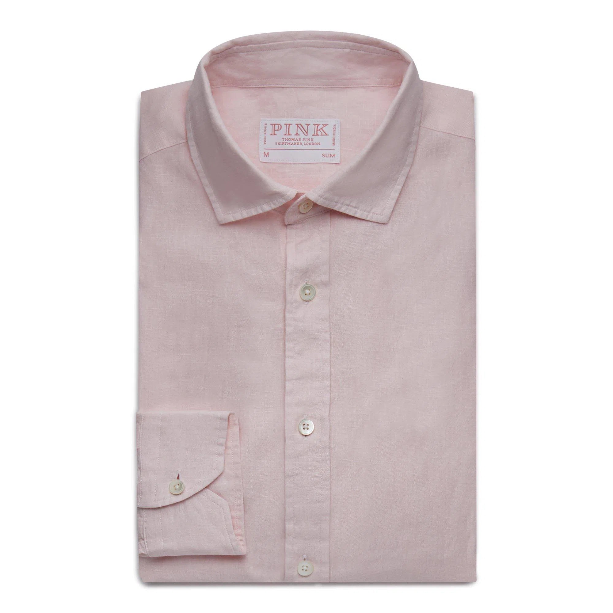 Thomas Pink Slim Fit Casual Plain Linen Shirt-MALFORD OF LONDON SAVILE ROW MENSWEAR OUTLET