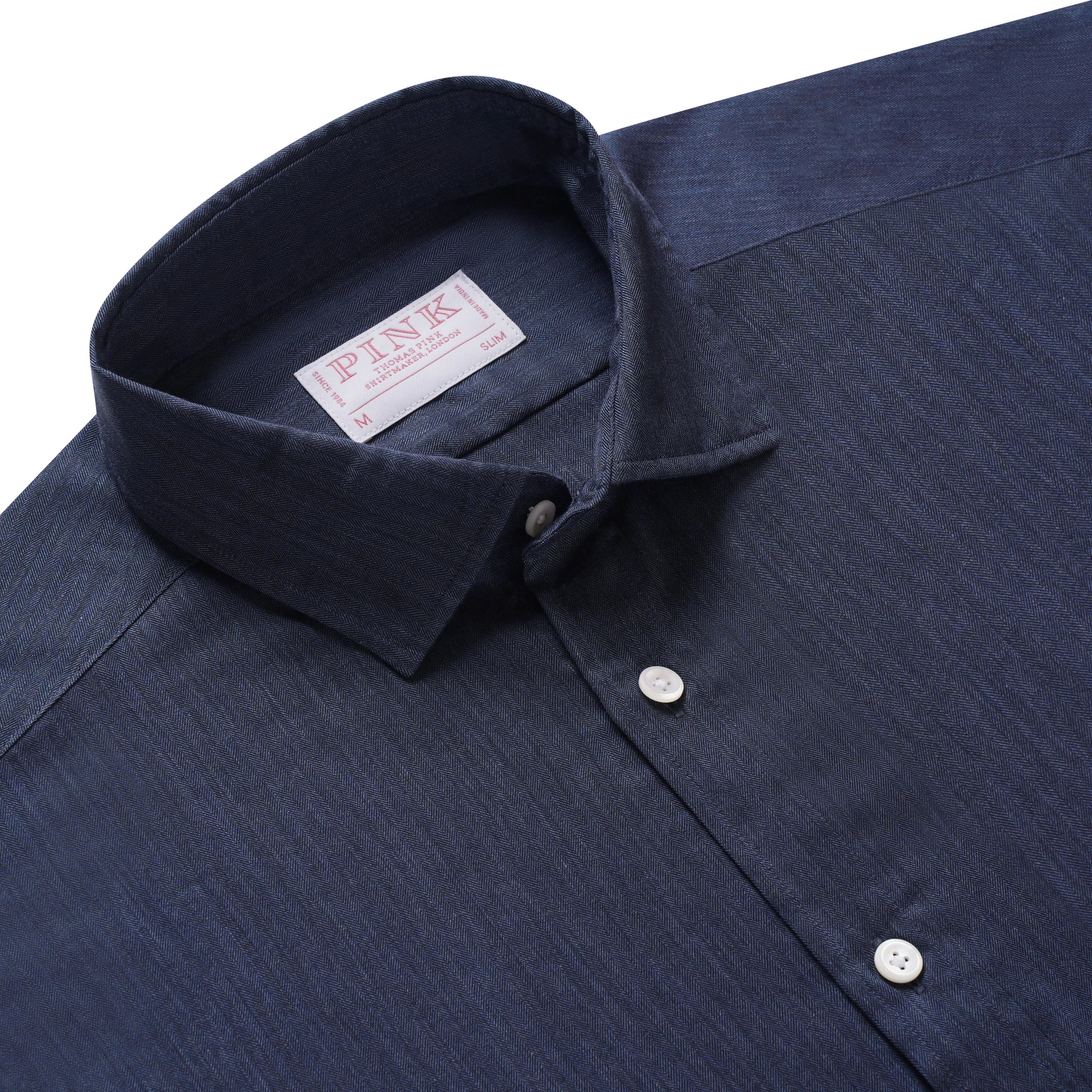 Thomas Pink Slim Fit Casual Tonal Herringbone Shirt Pale Grey/Grey-MALFORD OF LONDON SAVILE ROW MENSWEAR OUTLET