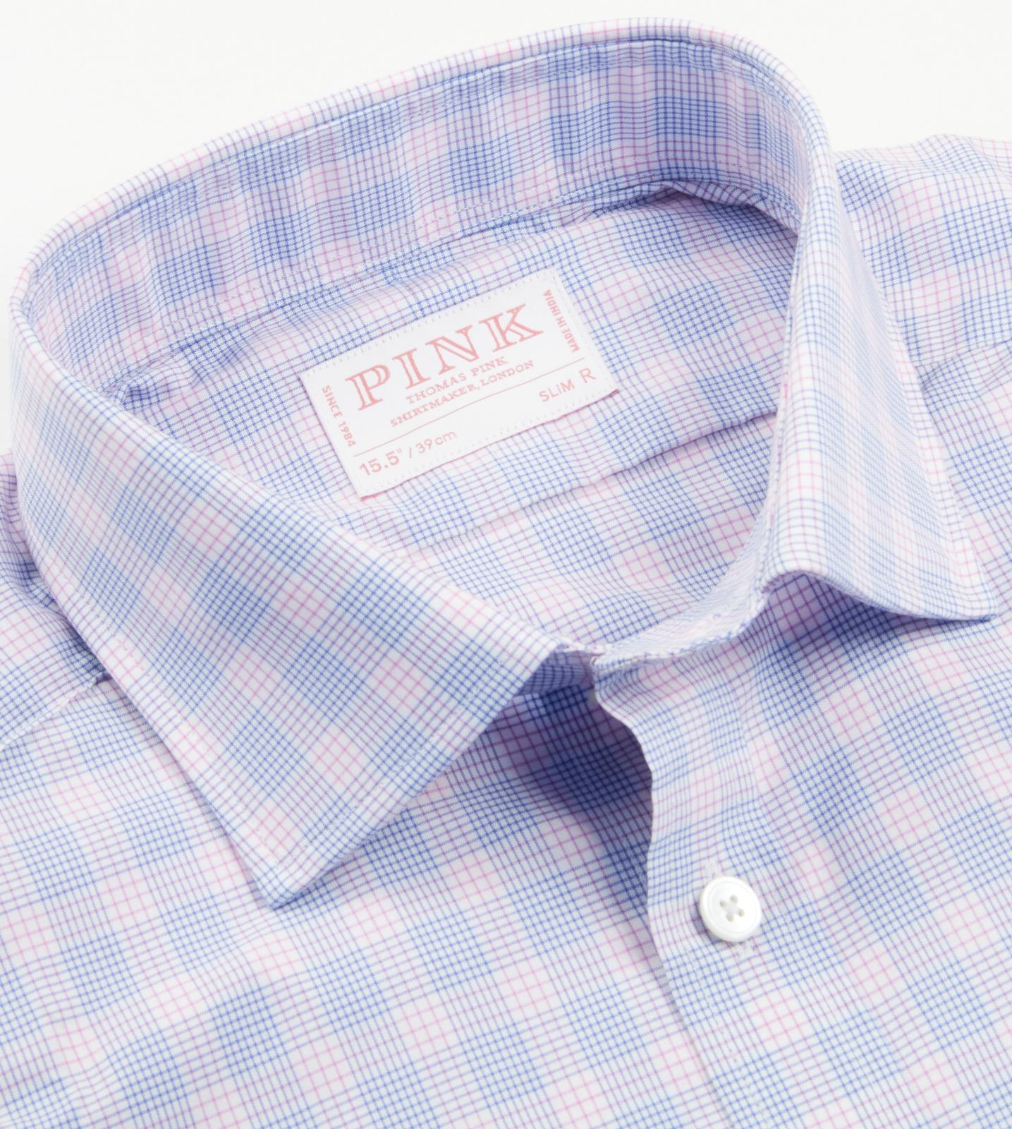 Thomas Pink Slim Fit Check Formal Shirt Sky/Pink-MALFORD OF LONDON SAVILE ROW MENSWEAR OUTLET