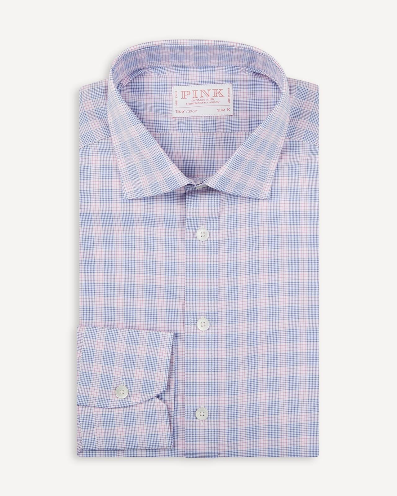 Thomas Pink Slim Fit Check Formal Shirt Sky/Pink-MALFORD OF LONDON SAVILE ROW MENSWEAR OUTLET