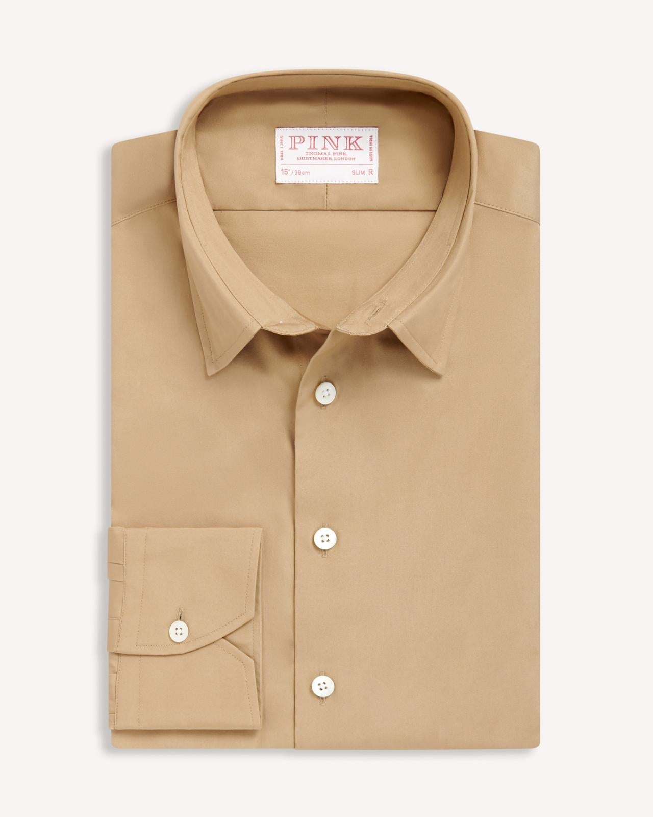 Thomas Pink Slim Fit Formal Cotton Poplin Shirt Camel-MALFORD OF LONDON SAVILE ROW MENSWEAR OUTLET