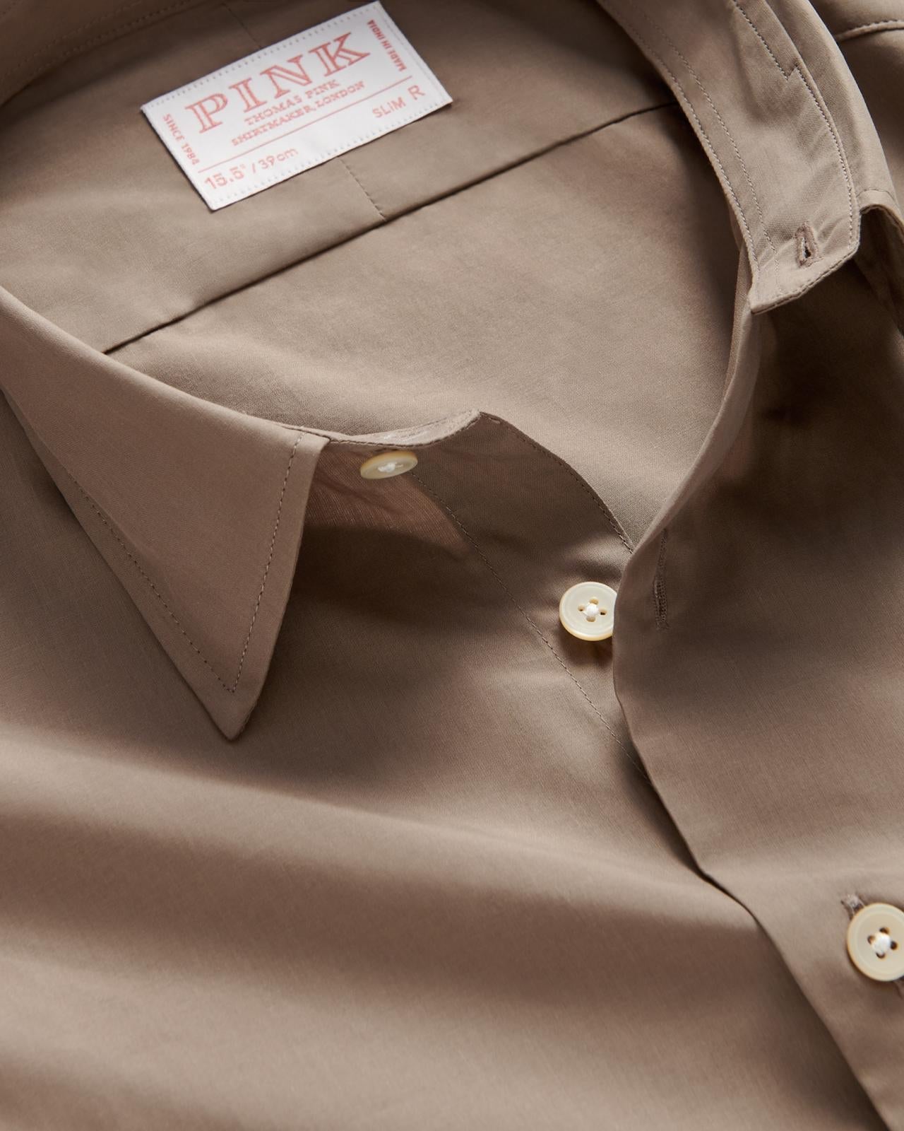 Thomas Pink Slim Fit Formal Cotton Poplin Shirt Taupe-MALFORD OF LONDON SAVILE ROW MENSWEAR OUTLET