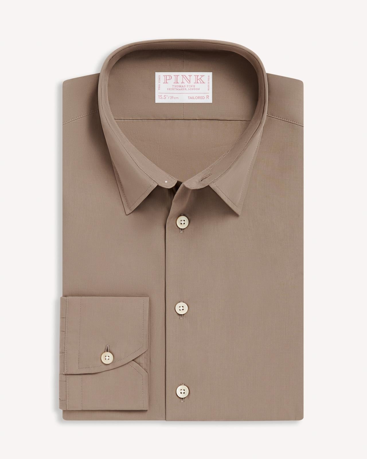 Thomas Pink Slim Fit Formal Cotton Poplin Shirt Taupe-MALFORD OF LONDON SAVILE ROW MENSWEAR OUTLET