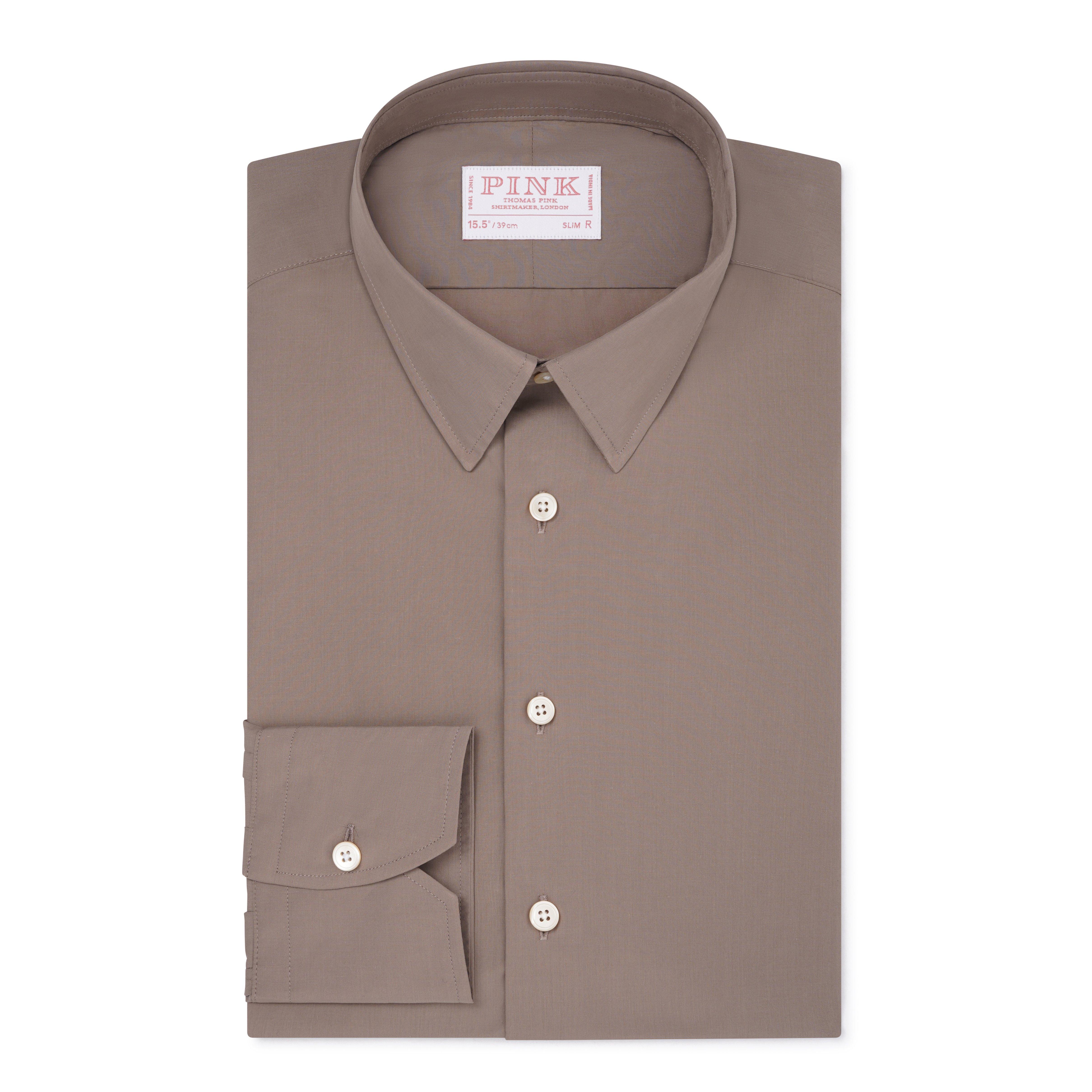 Thomas Pink Slim Fit Formal Cotton Poplin Shirt Taupe-MALFORD OF LONDON SAVILE ROW MENSWEAR OUTLET