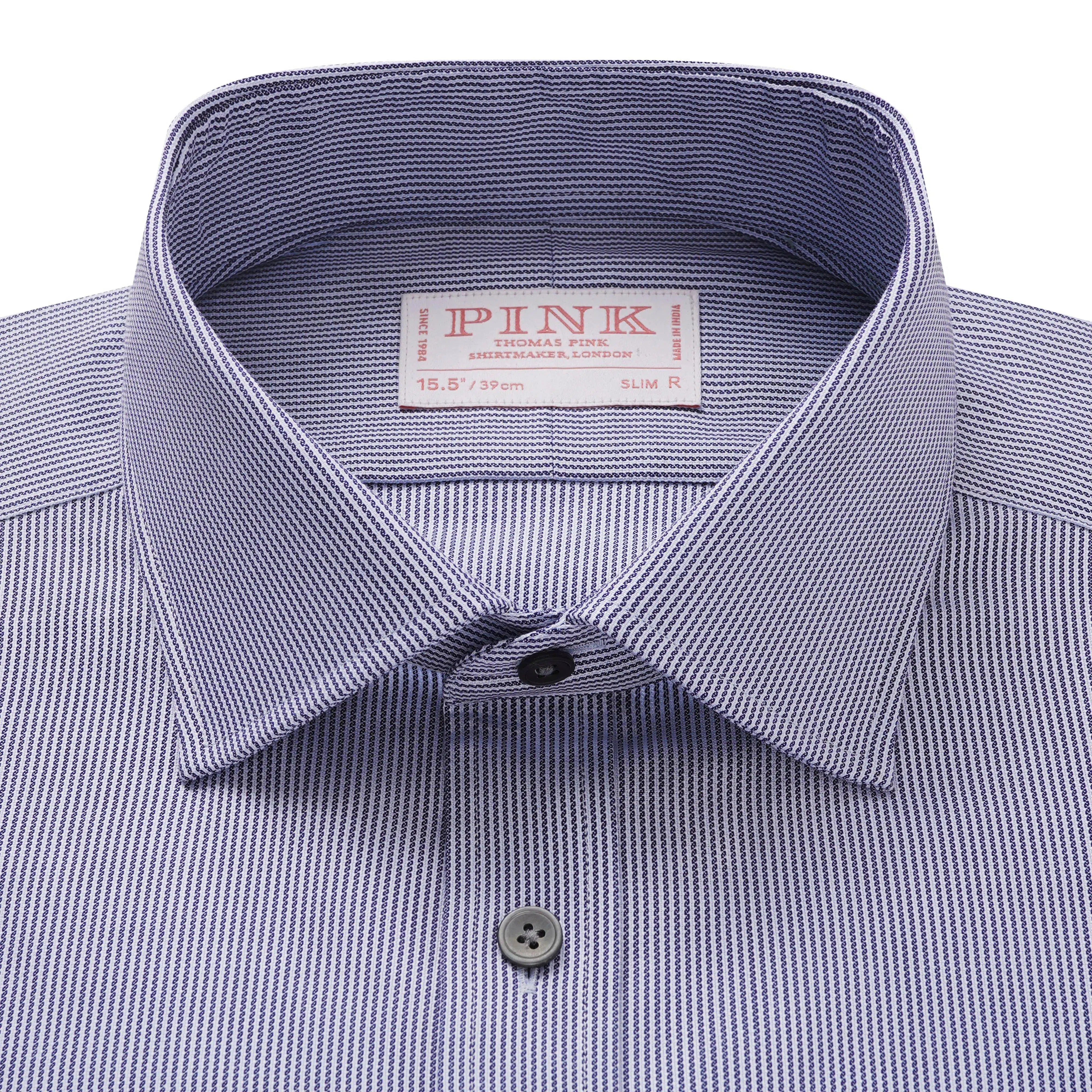 Thomas Pink Slim Fit Formal Dobby Rope Stripe Shirt Blue-MALFORD OF LONDON SAVILE ROW MENSWEAR OUTLET