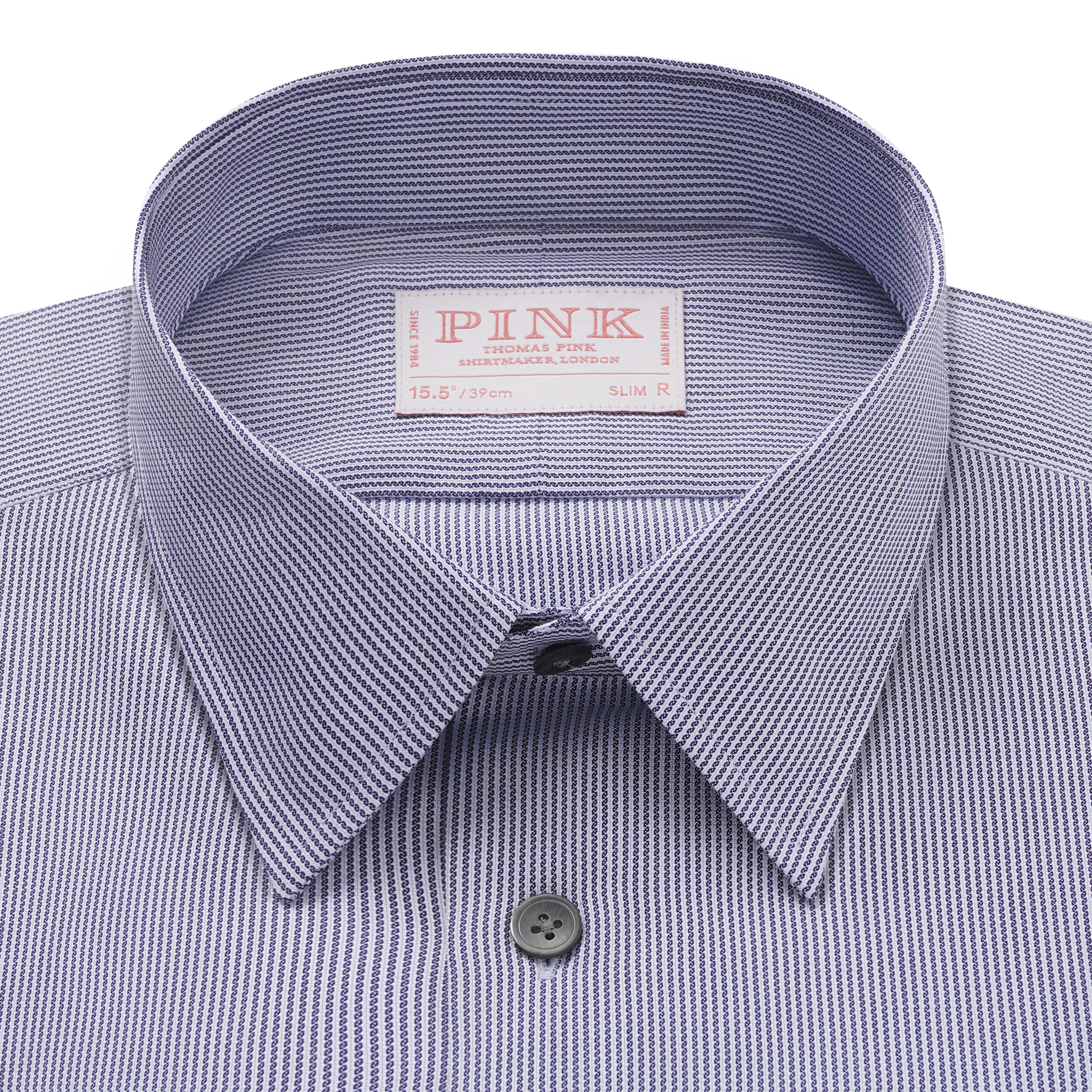 Thomas Pink Slim Fit Formal Dobby Rope Stripe Shirt Blue-MALFORD OF LONDON SAVILE ROW MENSWEAR OUTLET