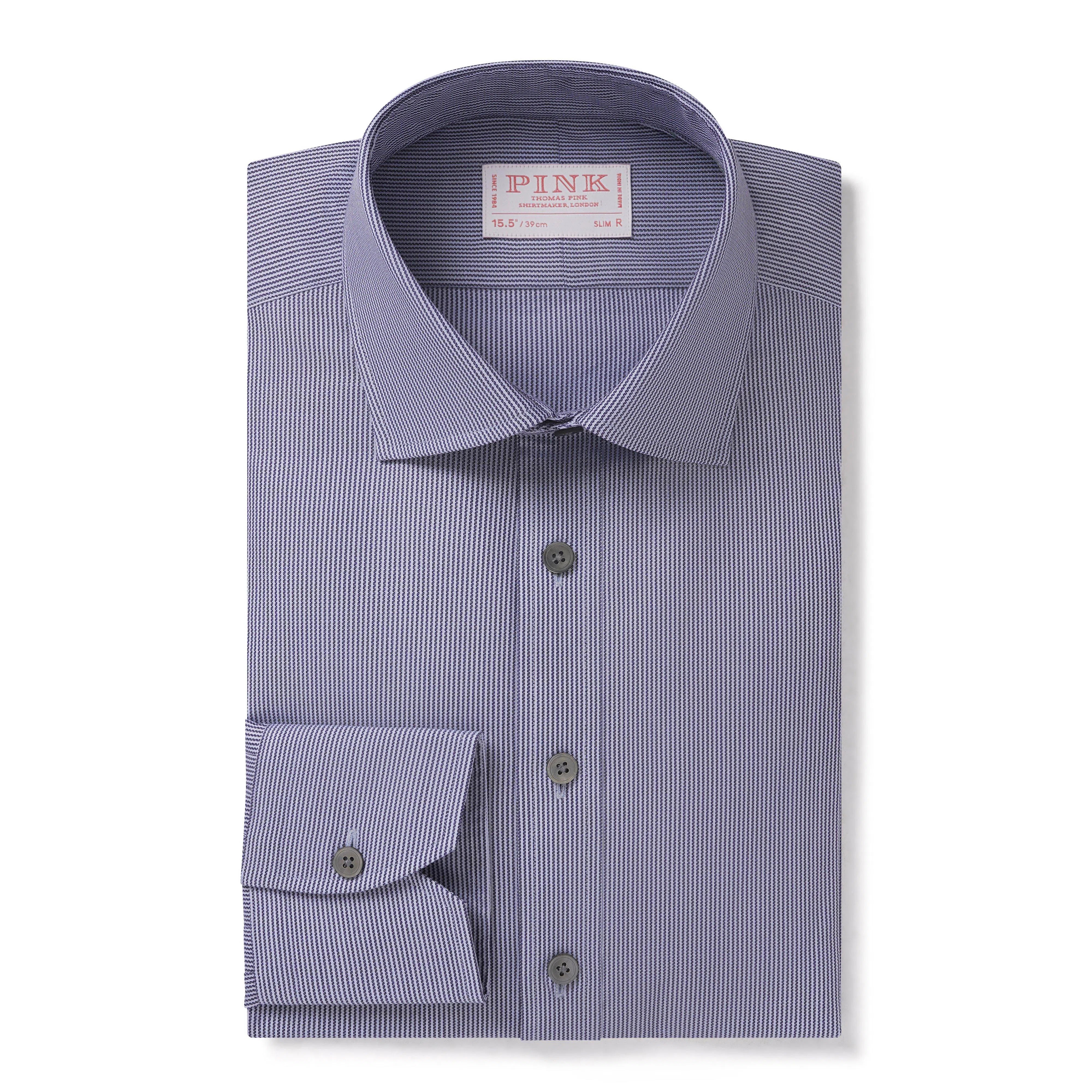 Thomas Pink Slim Fit Formal Dobby Rope Stripe Shirt Blue-MALFORD OF LONDON SAVILE ROW MENSWEAR OUTLET