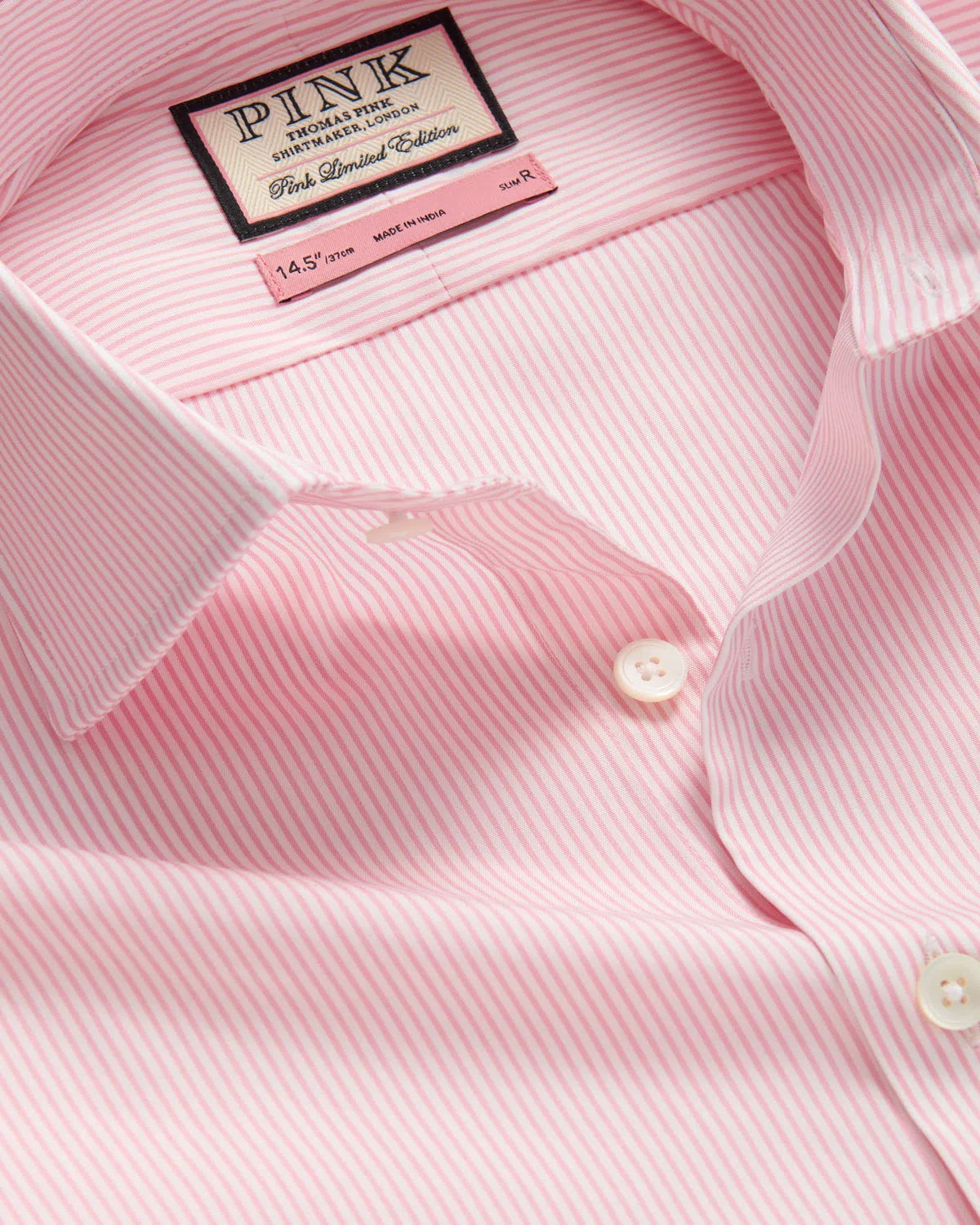 Thomas Pink Slim Fit Formal Fine Bengal Stripe Shirt Pink/White-MALFORD OF LONDON SAVILE ROW MENSWEAR OUTLET