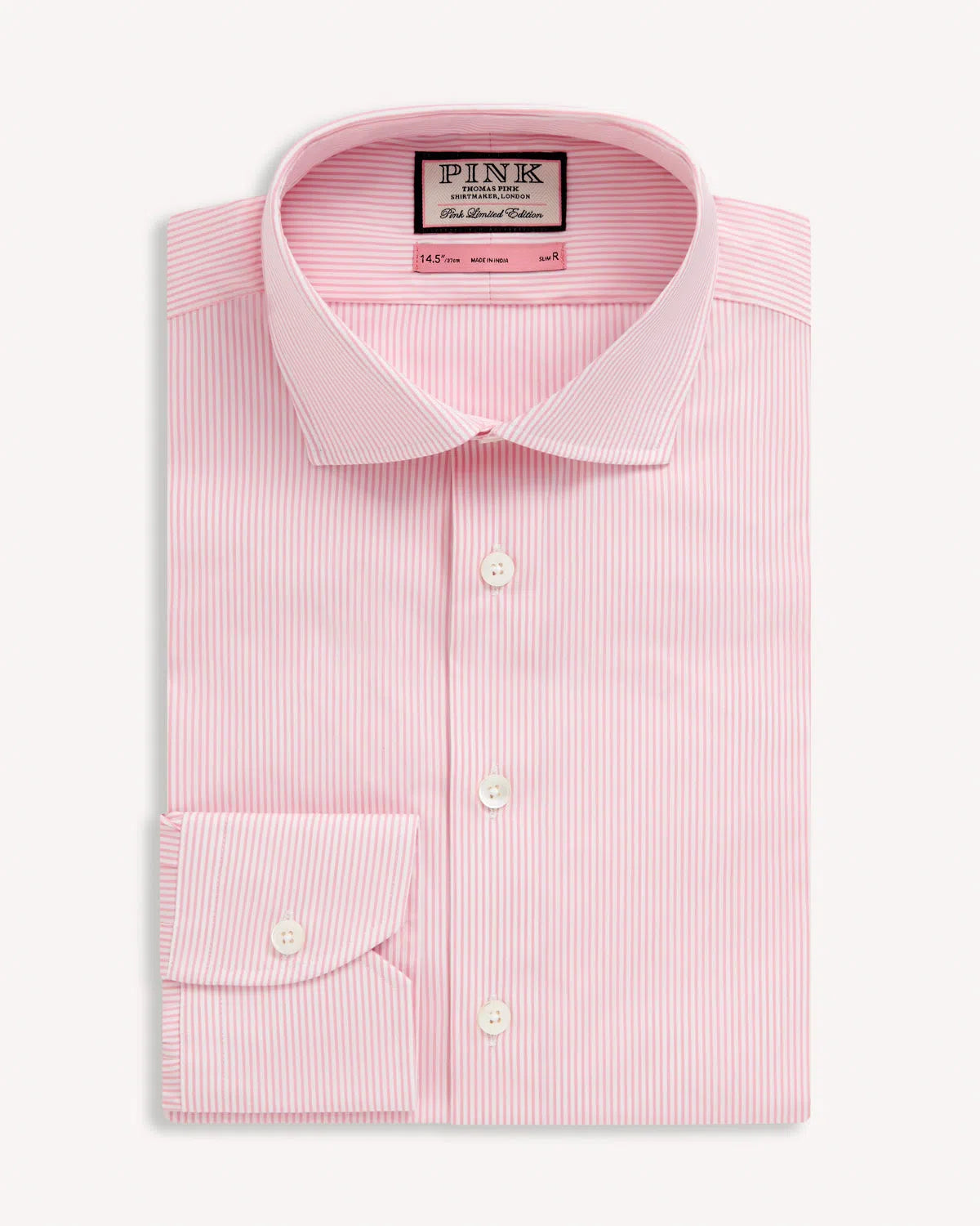 Thomas Pink Slim Fit Formal Fine Bengal Stripe Shirt Pink/White-MALFORD OF LONDON SAVILE ROW MENSWEAR OUTLET